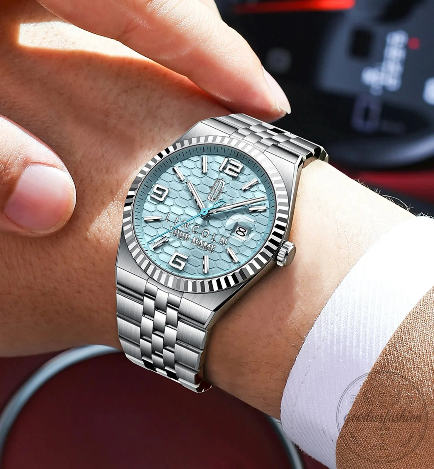 Lincoln Custom Name Elegant Fashion Design Men's Stainless Steel Watch 18 Lincoln Custom Name Elegant Fashion Design Men