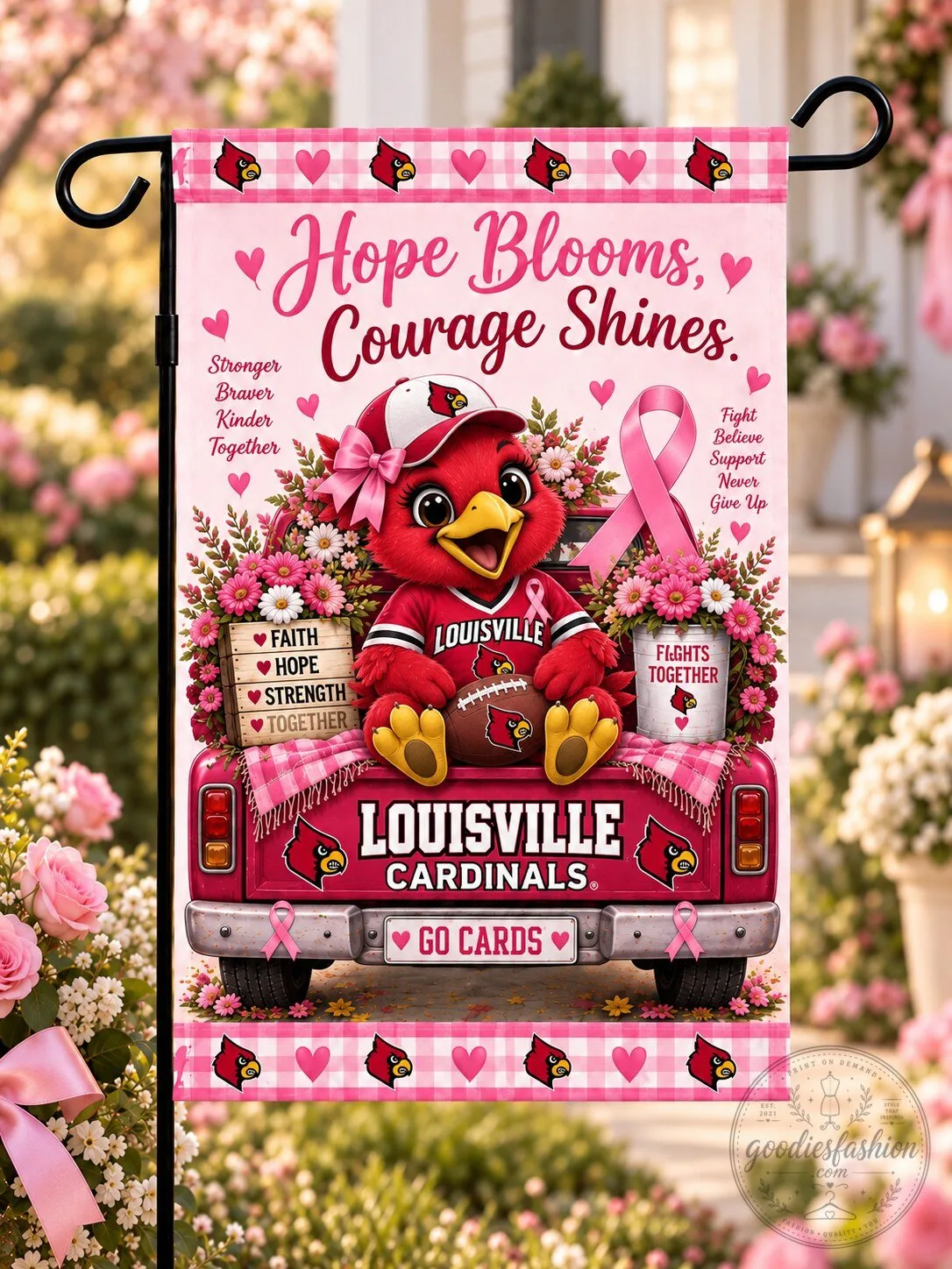 Louisville Cardinals Breast Cancer Awareness Hope Blooms Courage Shines Flag