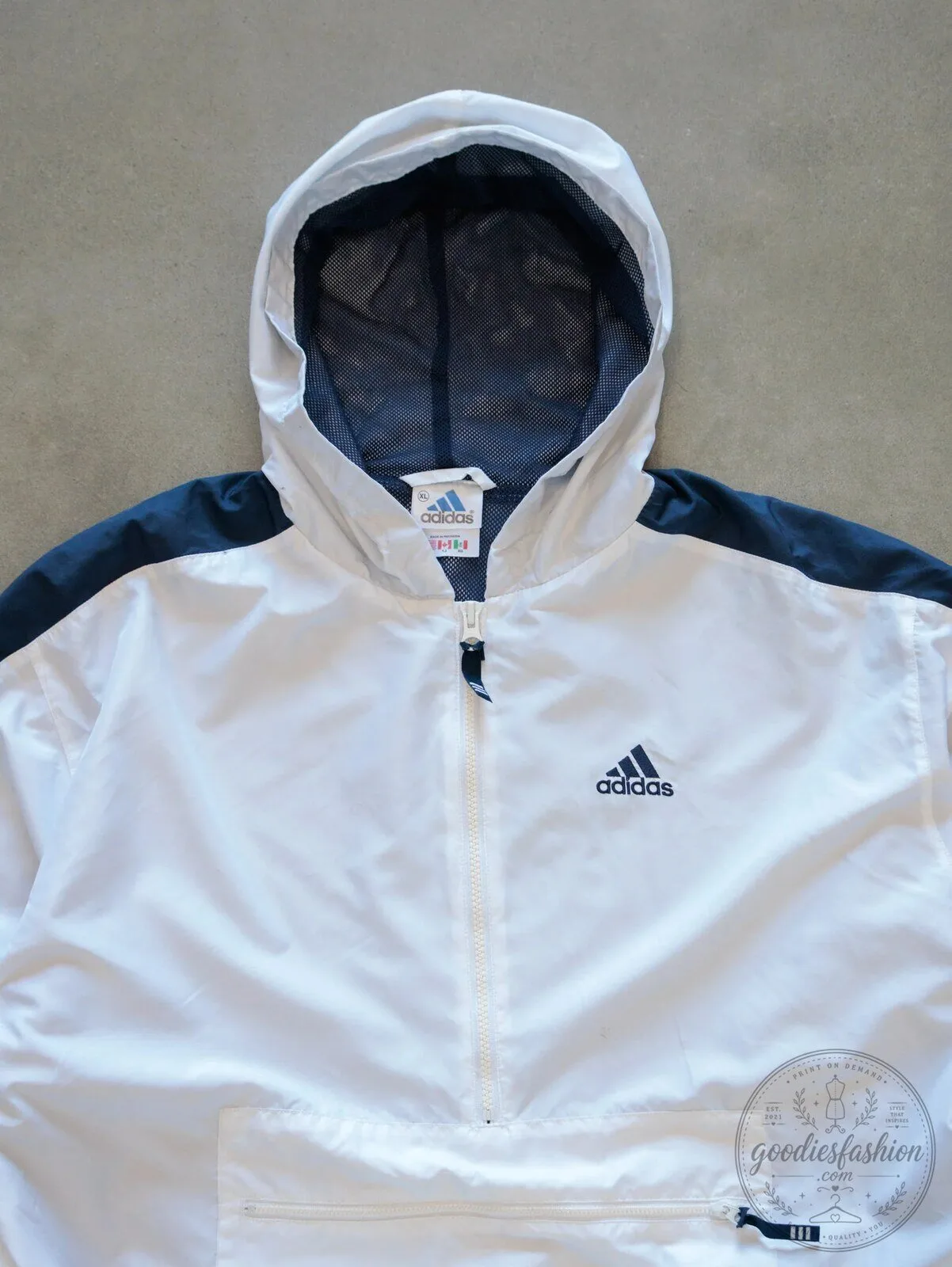 Vintage Adidas White Pullover Windbreaker Jacket with Hood 9 Vintage Adidas White Pullover Windbreaker Jacket with Hood