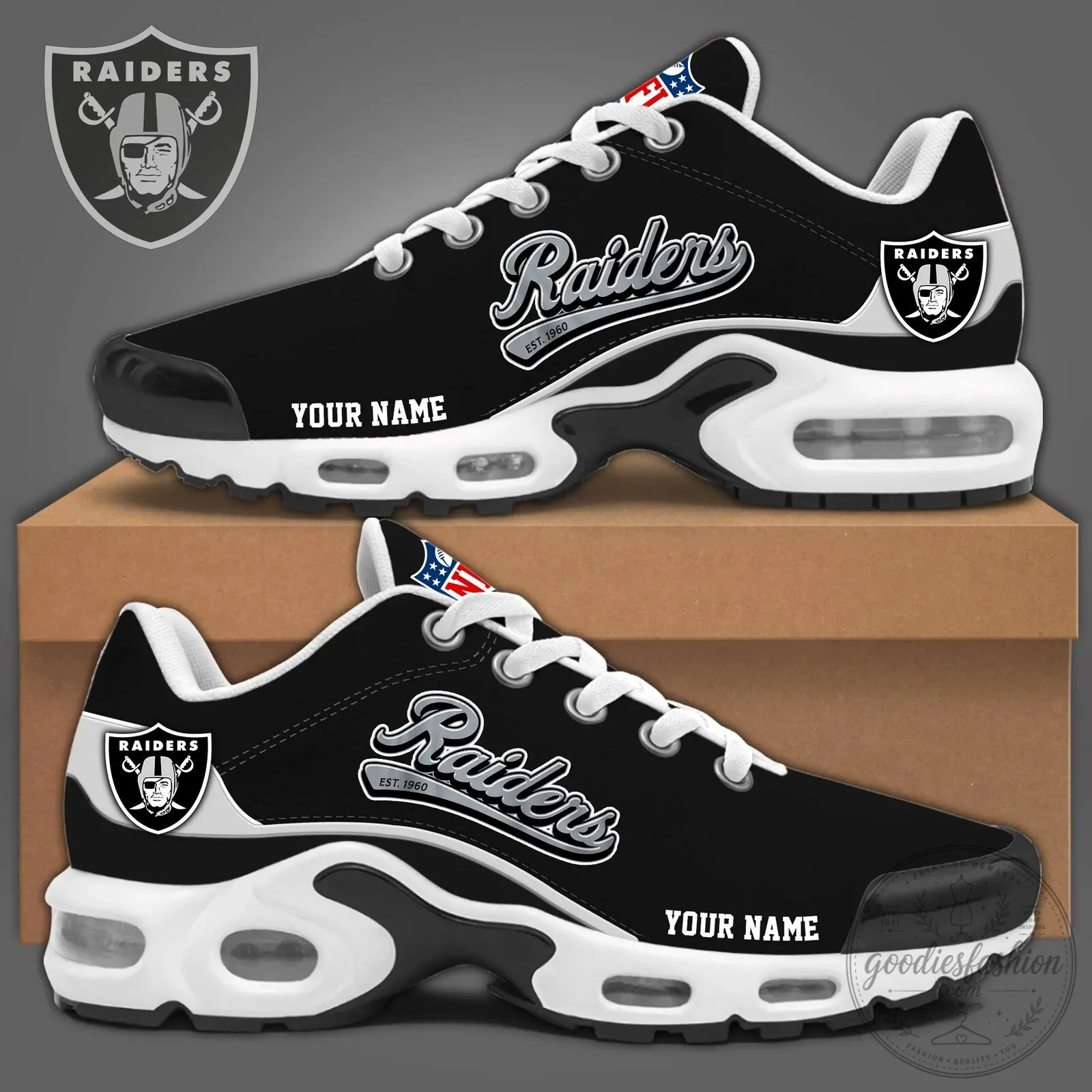 Las Vegas Raiders Football Team Custom Name Air Cushion Running Shoes