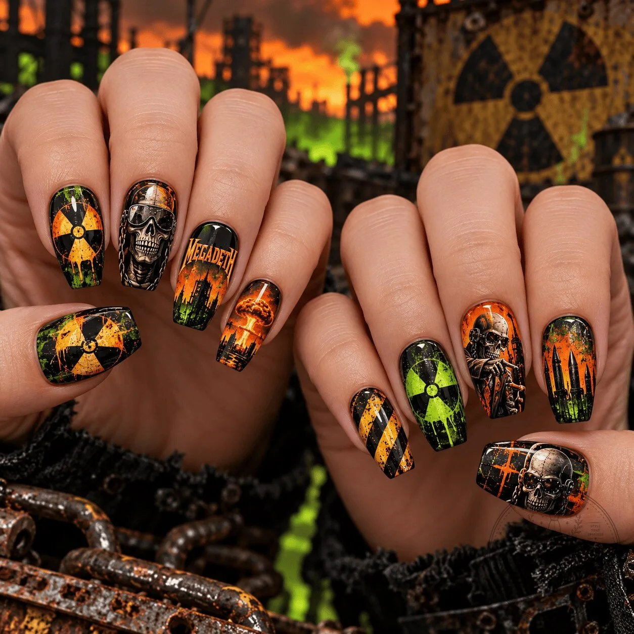 Megadeth Radioactive Skull Press-On Nails Set