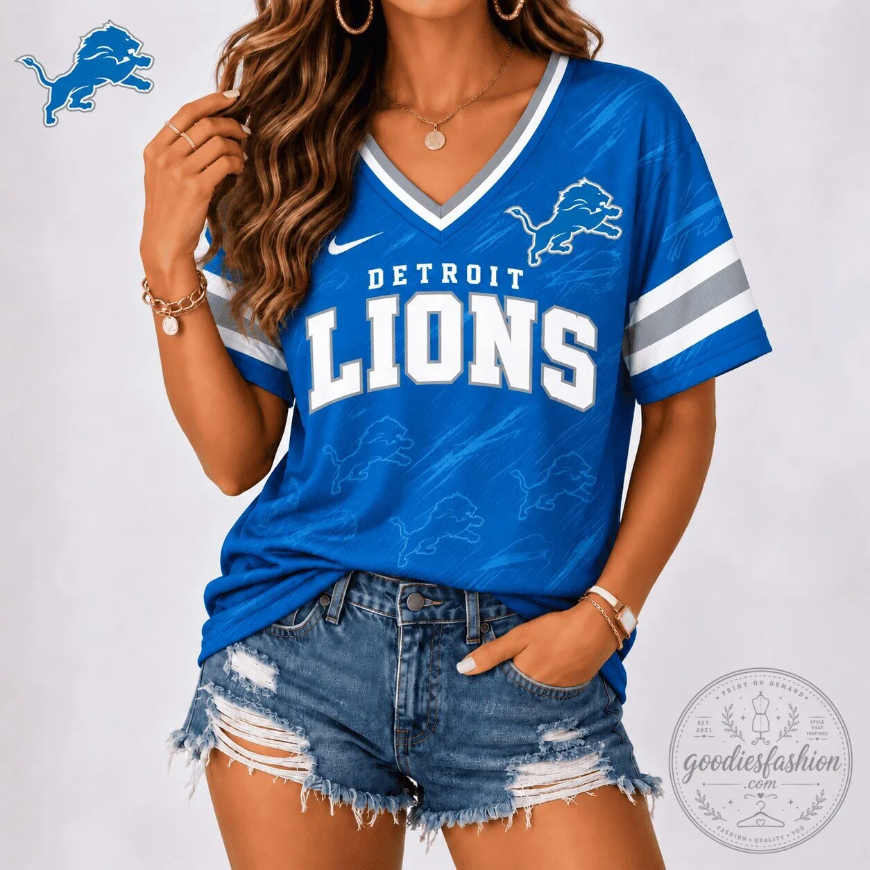 Detroit Lions NFL Team Shirt for Women, Football Fan V-Neck T-Shirt
