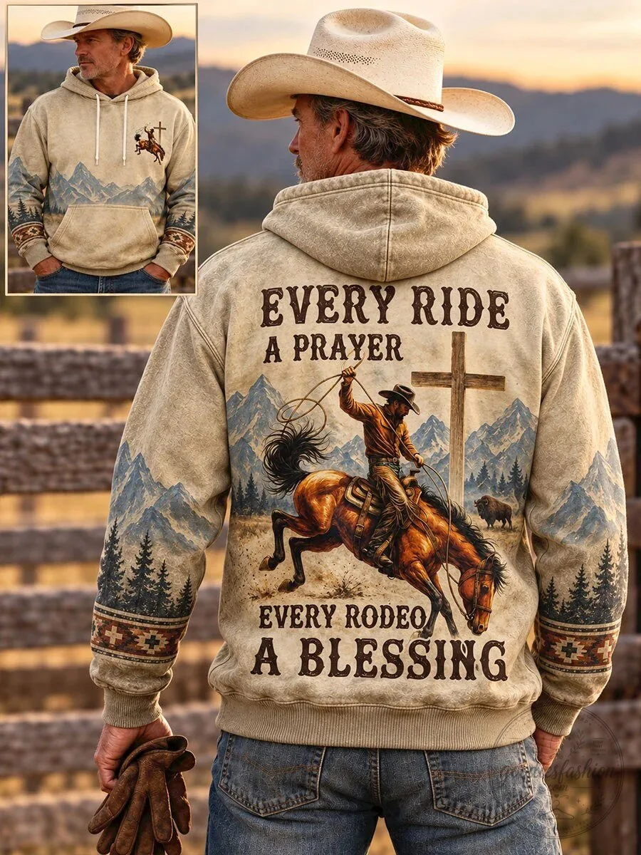 Cowboy Every Ride A Prayer Every Rodeo A Blessing Western Hoodie