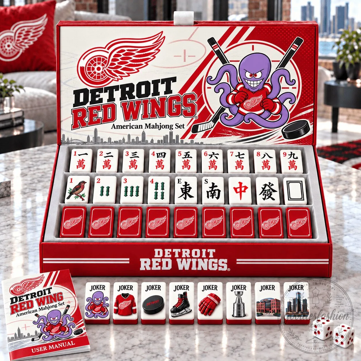 Detroit Red Wings American Mahjong Game Set with Storage Case