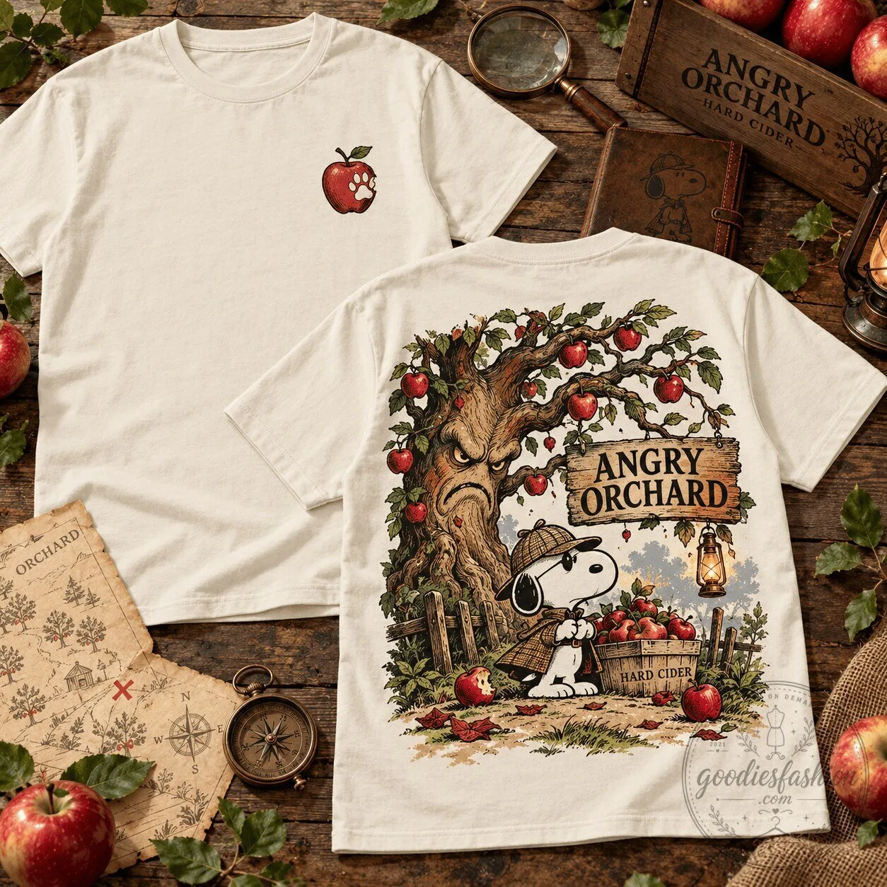 Angry Orchard Snoopy Apple Orchard Detective Hard Cider T-Shirt 1 Angry Orchard Snoopy Apple Orchard Detective Hard Cider T-Shirt