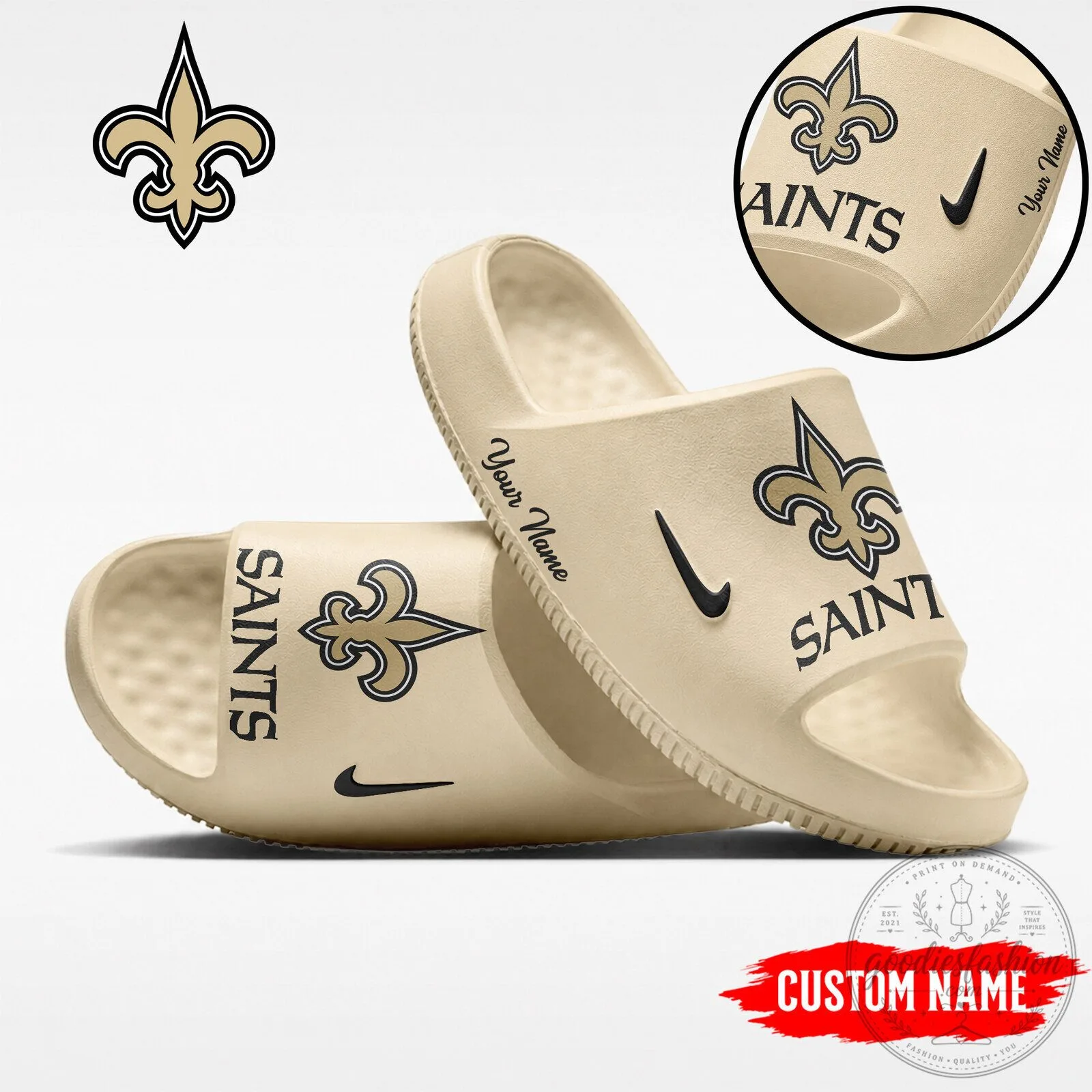 New Orleans Saints NFL Team Logo Custom Name Sandals