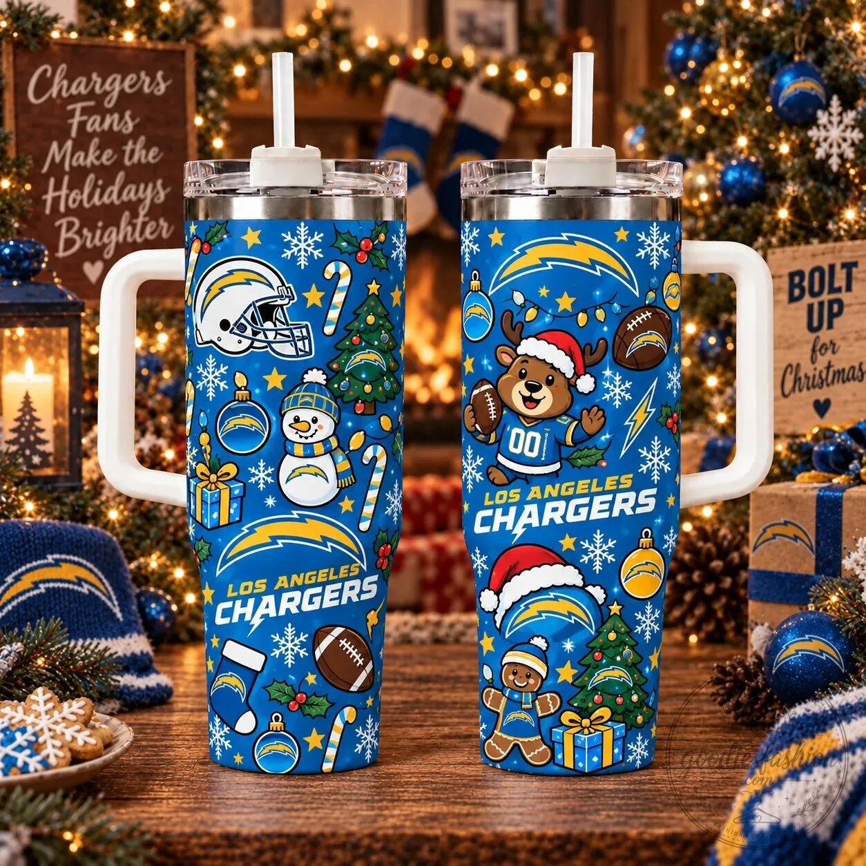 Los Angeles Chargers Christmas Holiday Season Stainless Steel Tumbler with Handle
