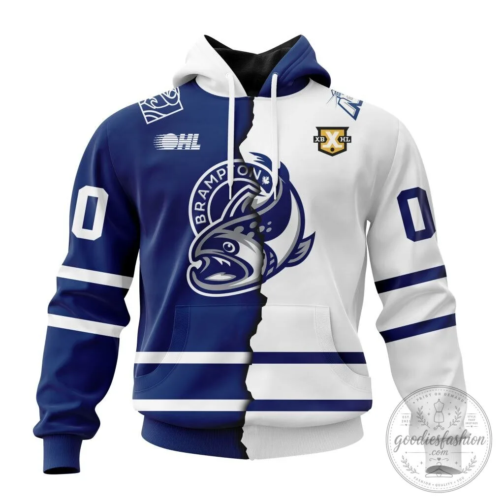 Brampton Steelheads Personalized Hockey Team Split Design Hoodie