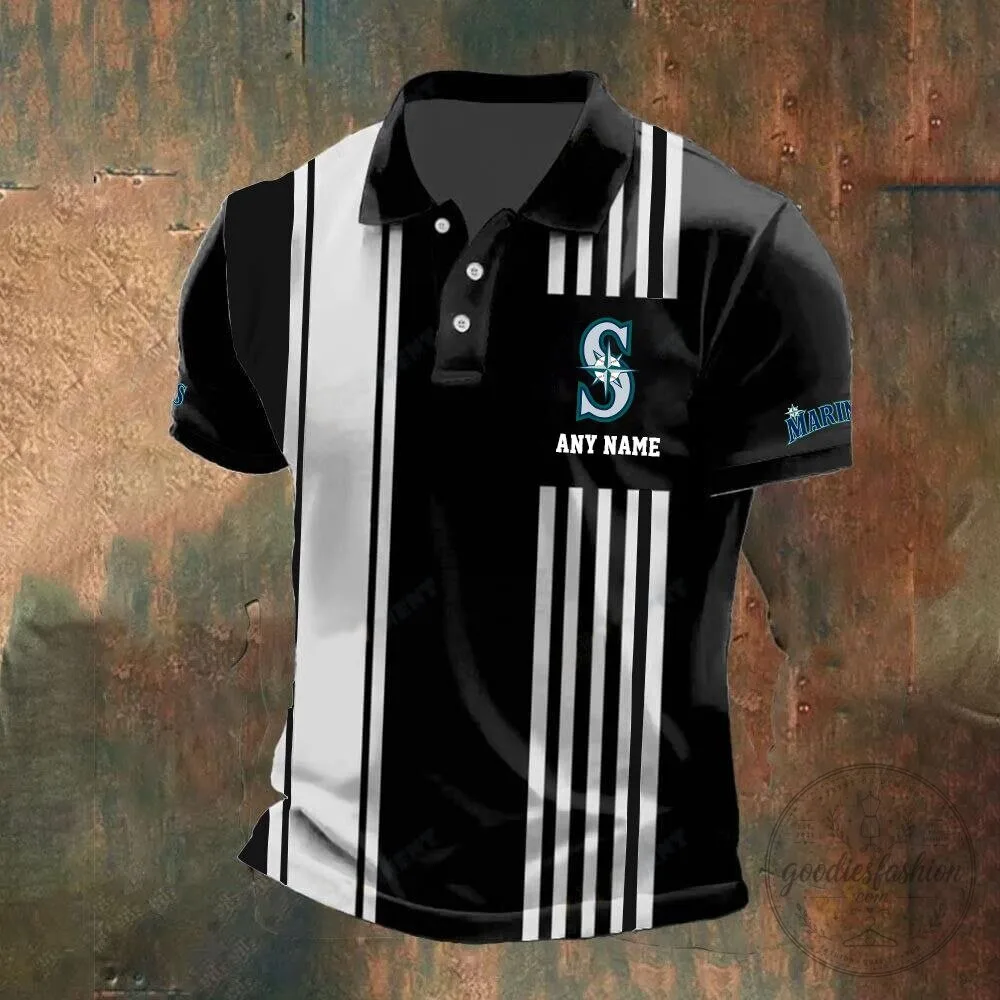 Seattle Mariners Personalized Striped Design Polo Shirt