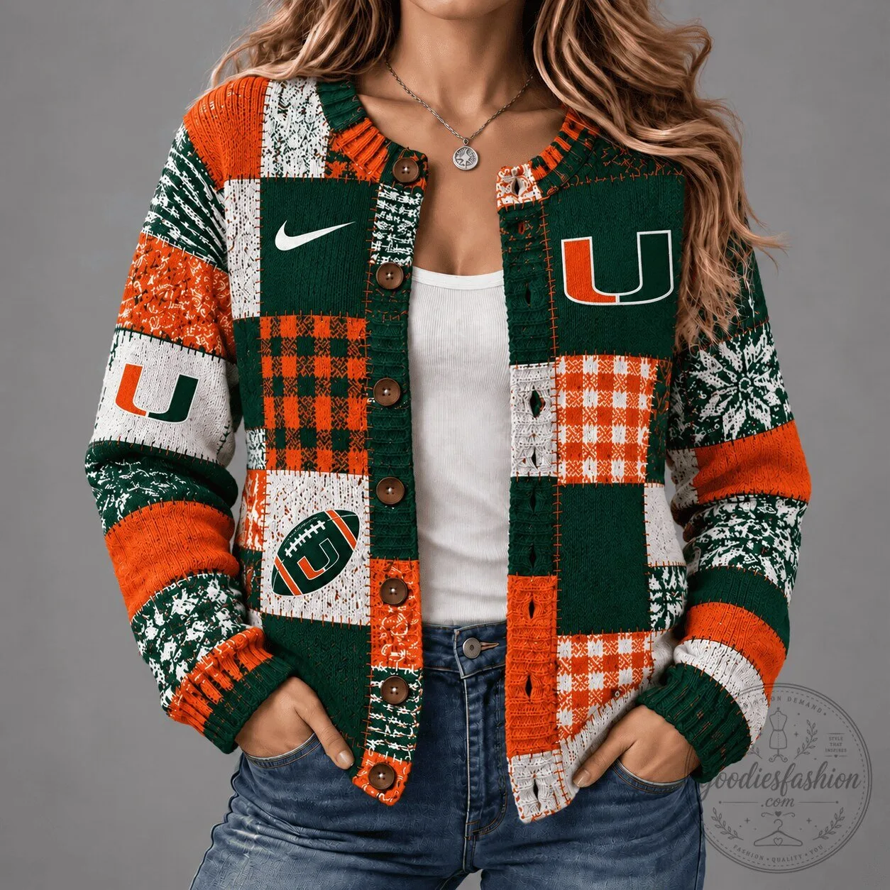 Miami Hurricanes Vintage Patchwork Football Cardigan Sweater