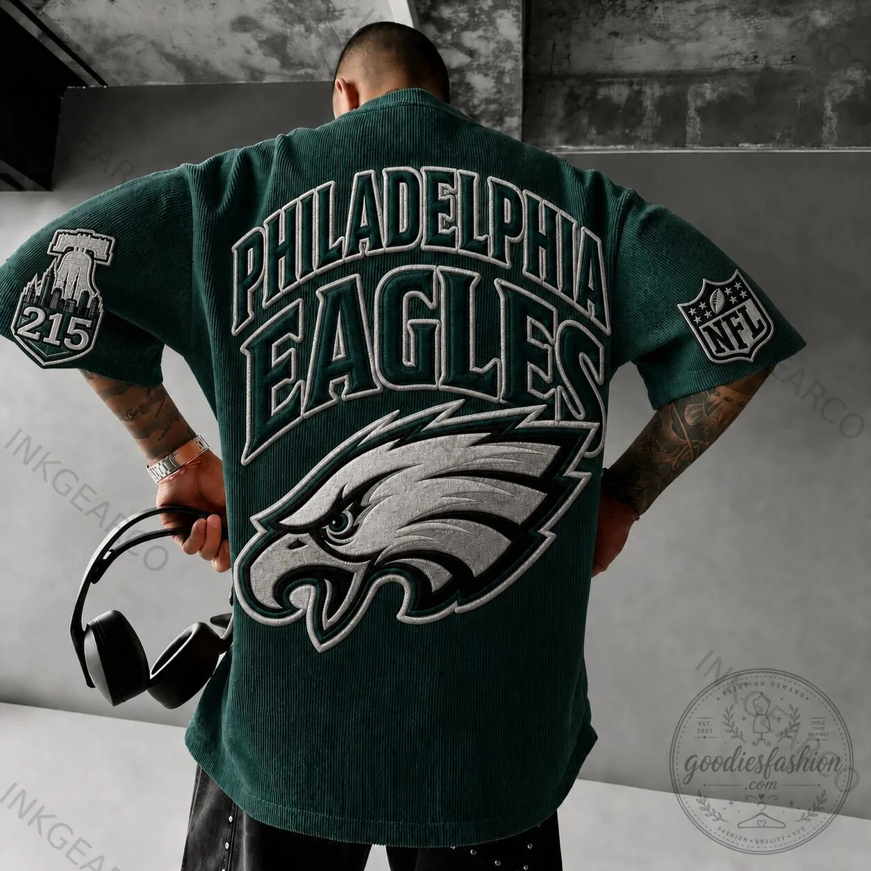 Philadelphia Eagles NFL Football Team Embroidered Corduroy T-Shirt