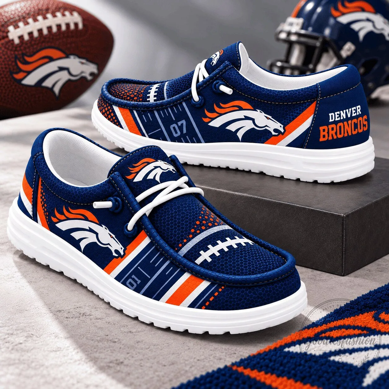 Denver Broncos NFL Team Logo Football Field Design Casual Loafer Shoes