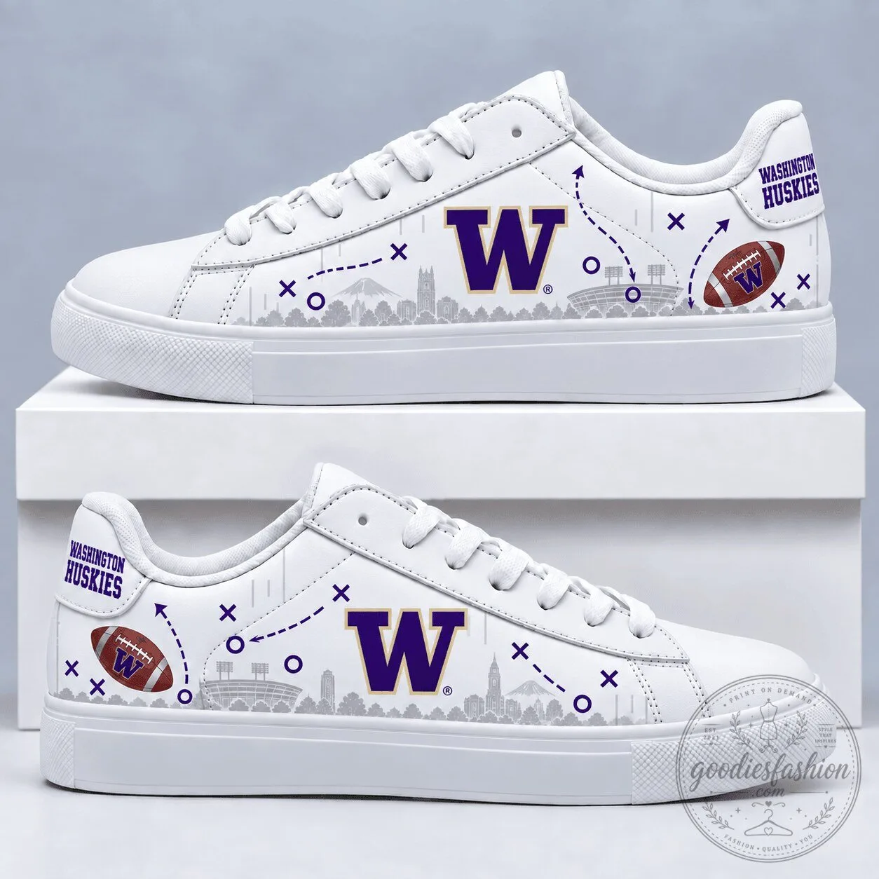 Washington Huskies Football Team Logo White Low Top Sneakers