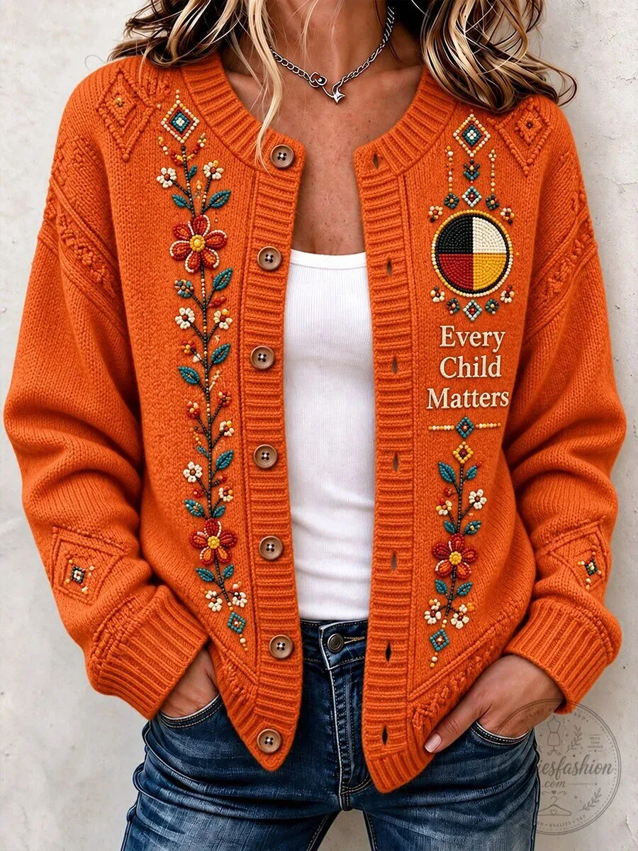 Every Child Matters Indigenous Orange Day Embroidered Cardigan Sweater 5 Every Child Matters Indigenous Orange Day Embroidered Cardigan Sweater
