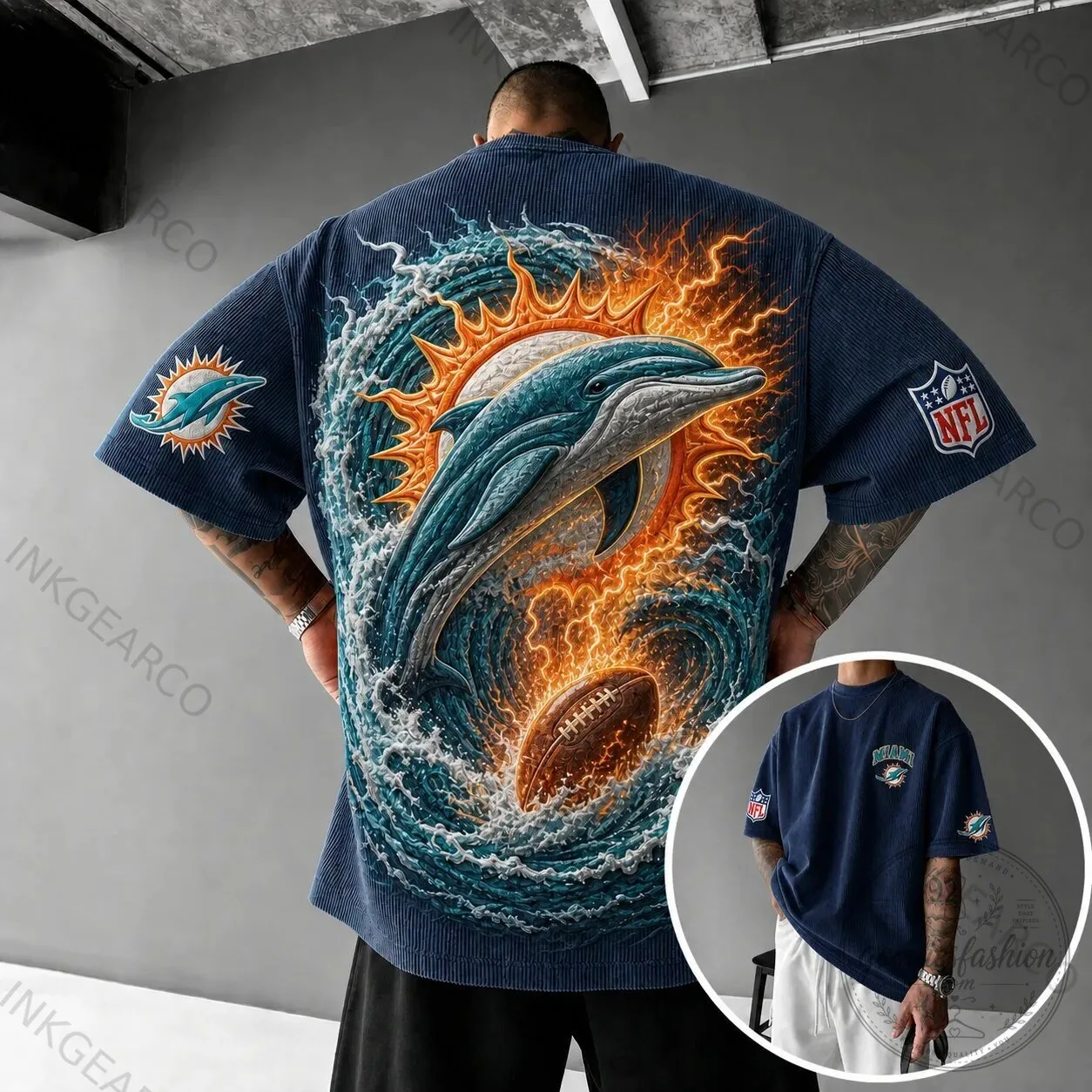 Miami Dolphins NFL Football Team Dolphin Design Corduroy Short-Sleeve T-Shirt 1 Miami Dolphins NFL Football Team Dolphin Design Corduroy Short-Sleeve T-Shirt