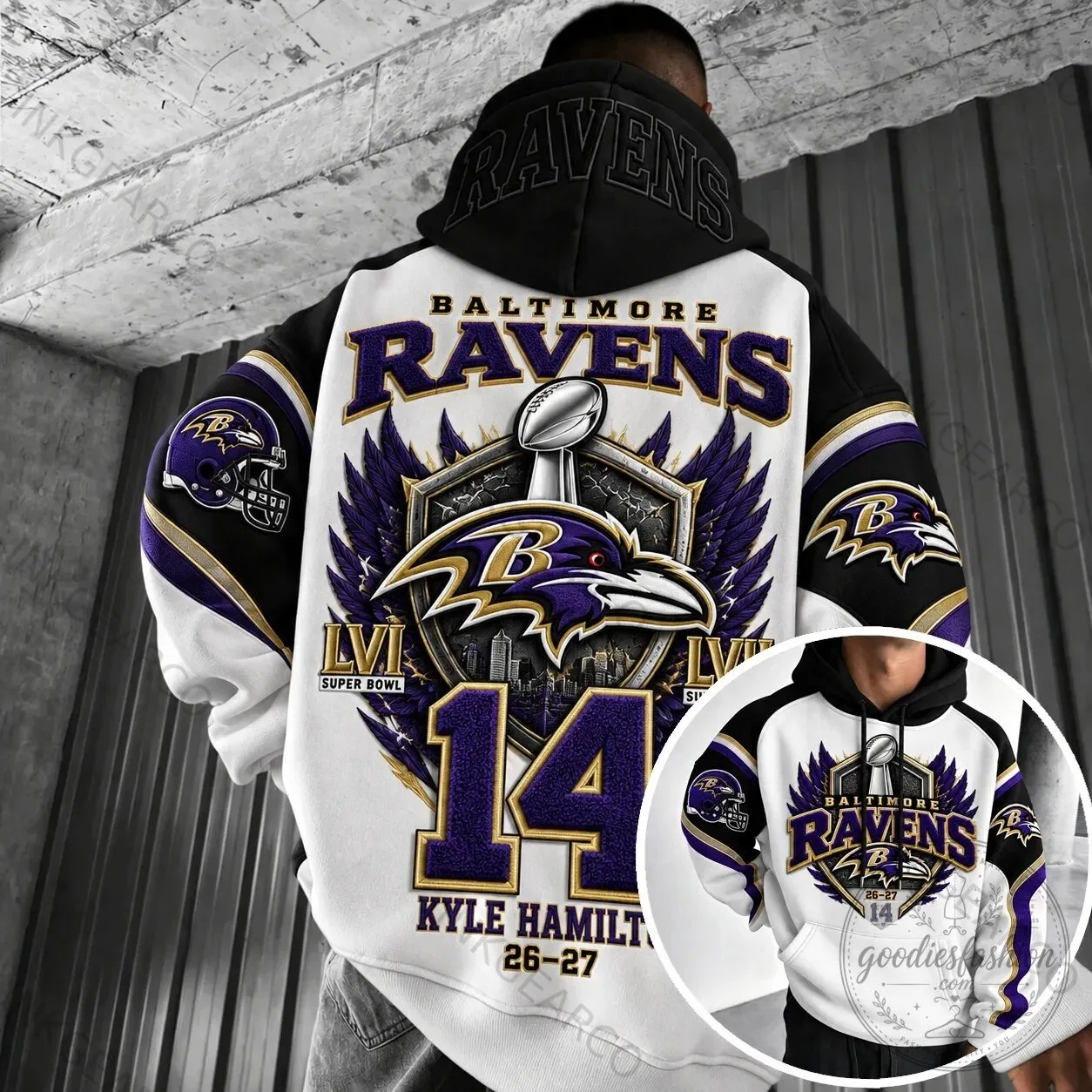 Baltimore Ravens Super Bowl LVI Kyle Hamilton Number 14 Football Hoodie