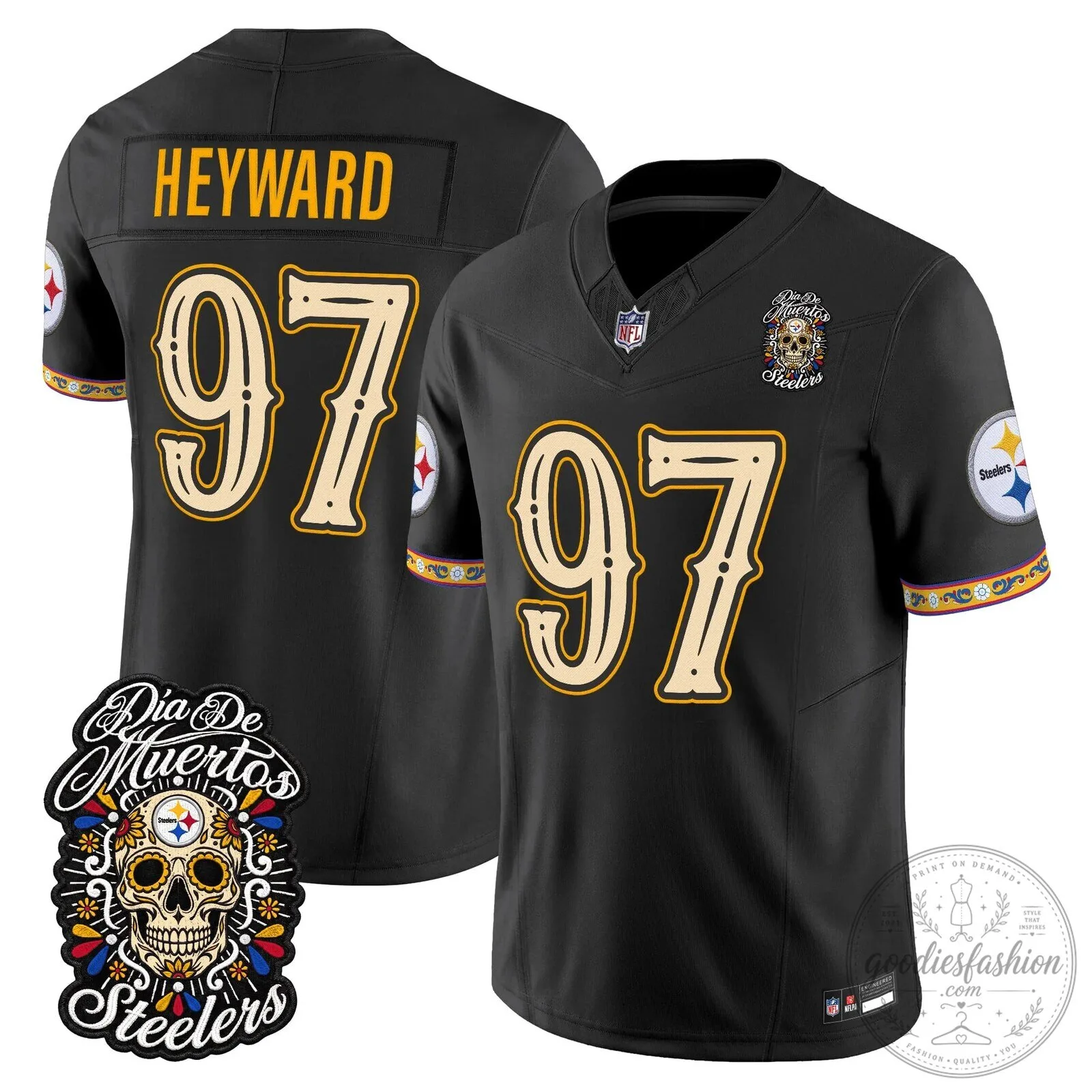 Pittsburgh Steelers Día de los Muertos Rodgers Number 8 Football Jersey 50 Pittsburgh Steelers Día de los Muertos Rodgers Number 8 Football Jersey
