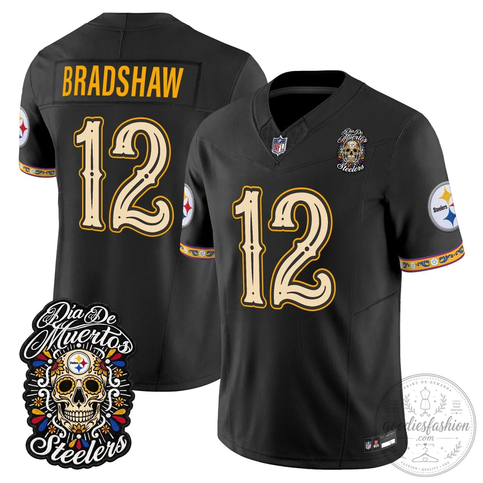 Pittsburgh Steelers Día de los Muertos Rodgers Number 8 Football Jersey 53 Pittsburgh Steelers Día de los Muertos Rodgers Number 8 Football Jersey