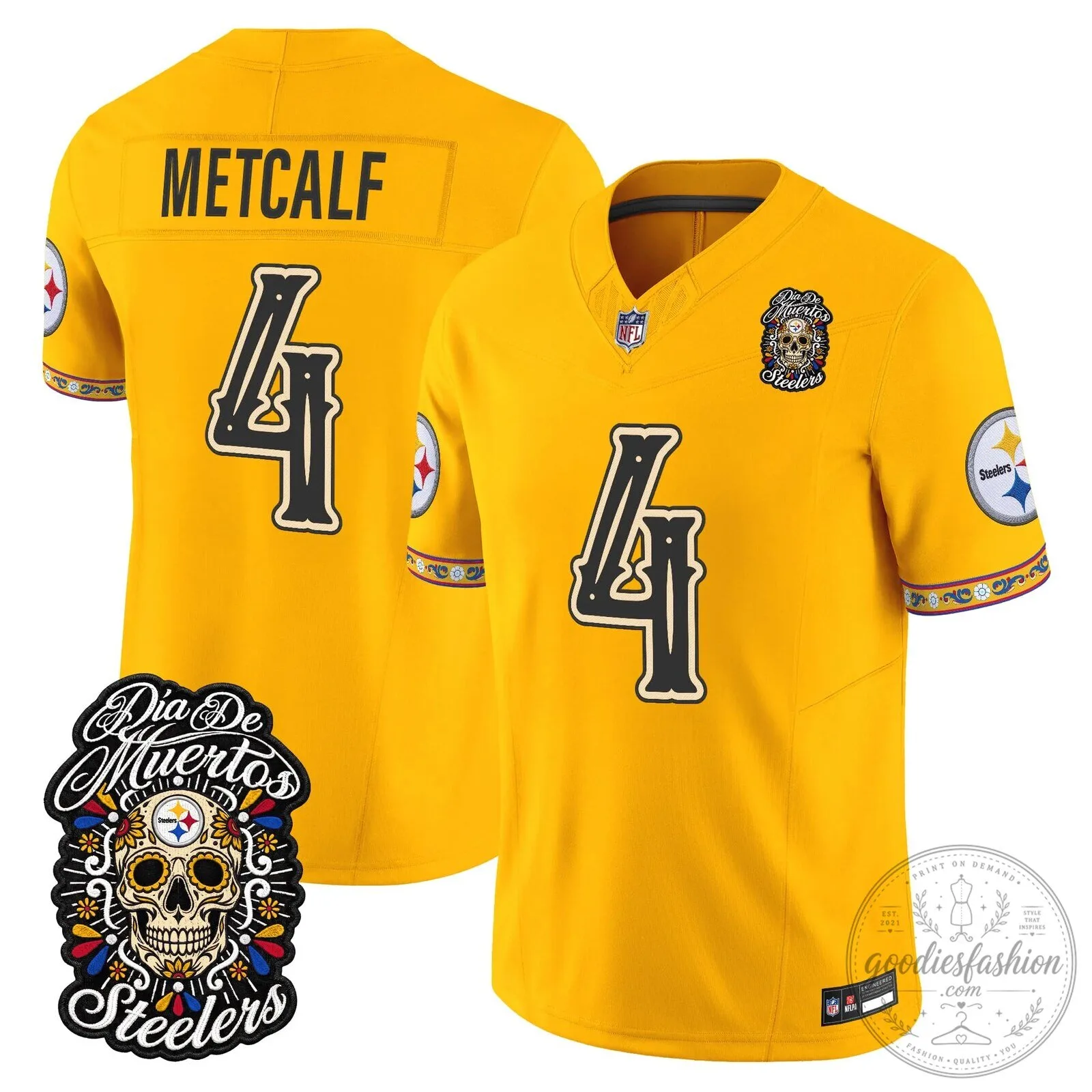 Pittsburgh Steelers Día de los Muertos Rodgers Number 8 Football Jersey 57 Pittsburgh Steelers Día de los Muertos Rodgers Number 8 Football Jersey