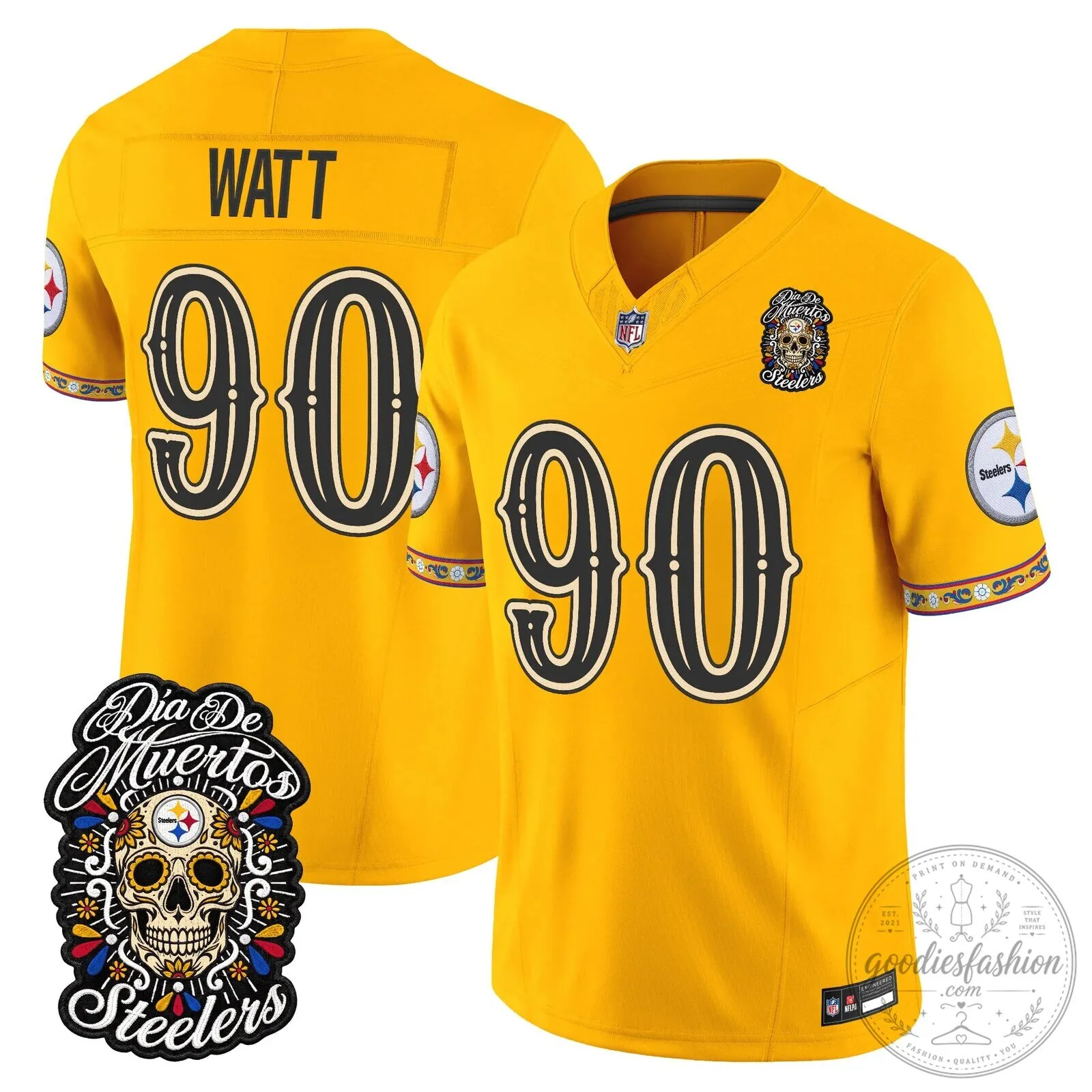 Pittsburgh Steelers Día de los Muertos Rodgers Number 8 Football Jersey 59 Pittsburgh Steelers Día de los Muertos Rodgers Number 8 Football Jersey