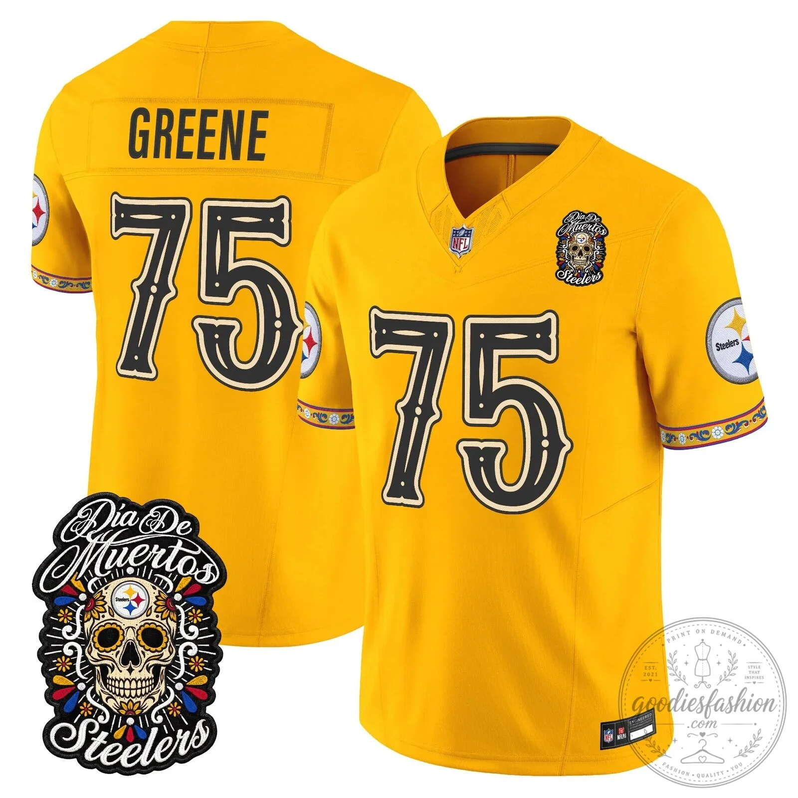 Pittsburgh Steelers Día de los Muertos Rodgers Number 8 Football Jersey 62 Pittsburgh Steelers Día de los Muertos Rodgers Number 8 Football Jersey