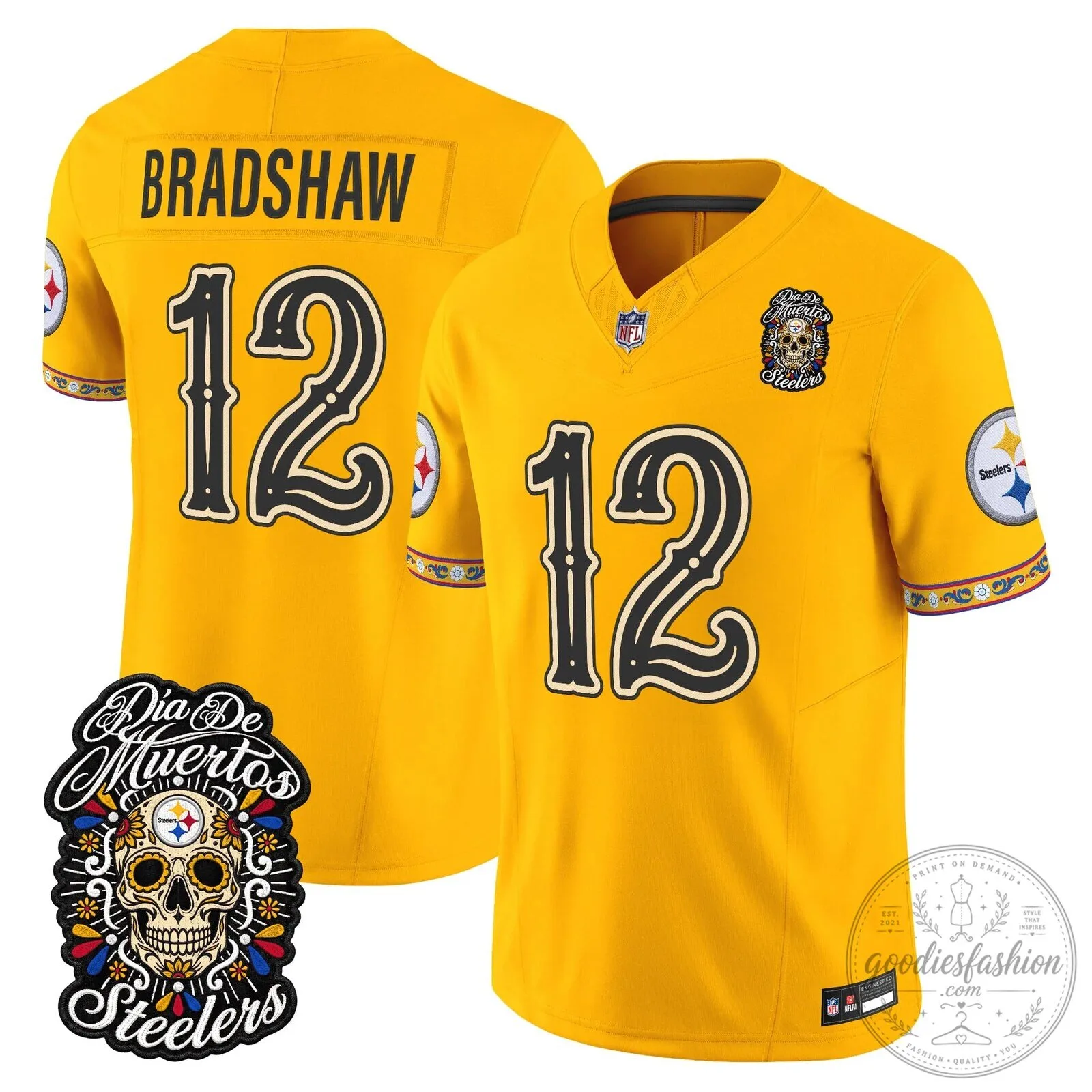 Pittsburgh Steelers Día de los Muertos Rodgers Number 8 Football Jersey 63 Pittsburgh Steelers Día de los Muertos Rodgers Number 8 Football Jersey