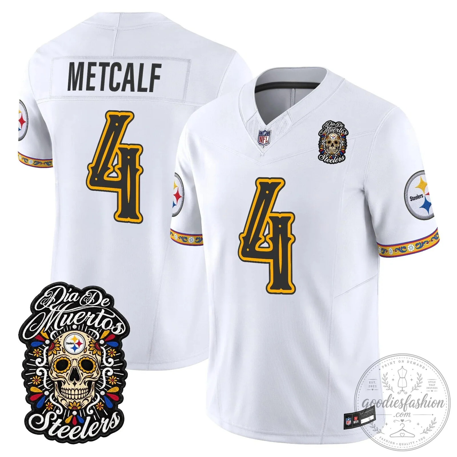 Pittsburgh Steelers Día de los Muertos Rodgers Number 8 Football Jersey 67 Pittsburgh Steelers Día de los Muertos Rodgers Number 8 Football Jersey