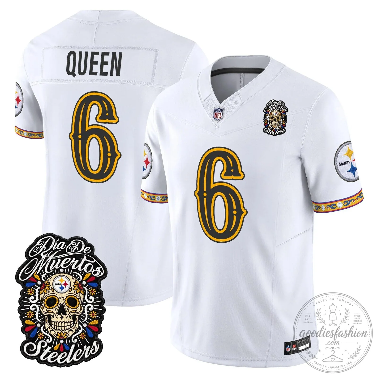 Pittsburgh Steelers Día de los Muertos Rodgers Number 8 Football Jersey 68 Pittsburgh Steelers Día de los Muertos Rodgers Number 8 Football Jersey