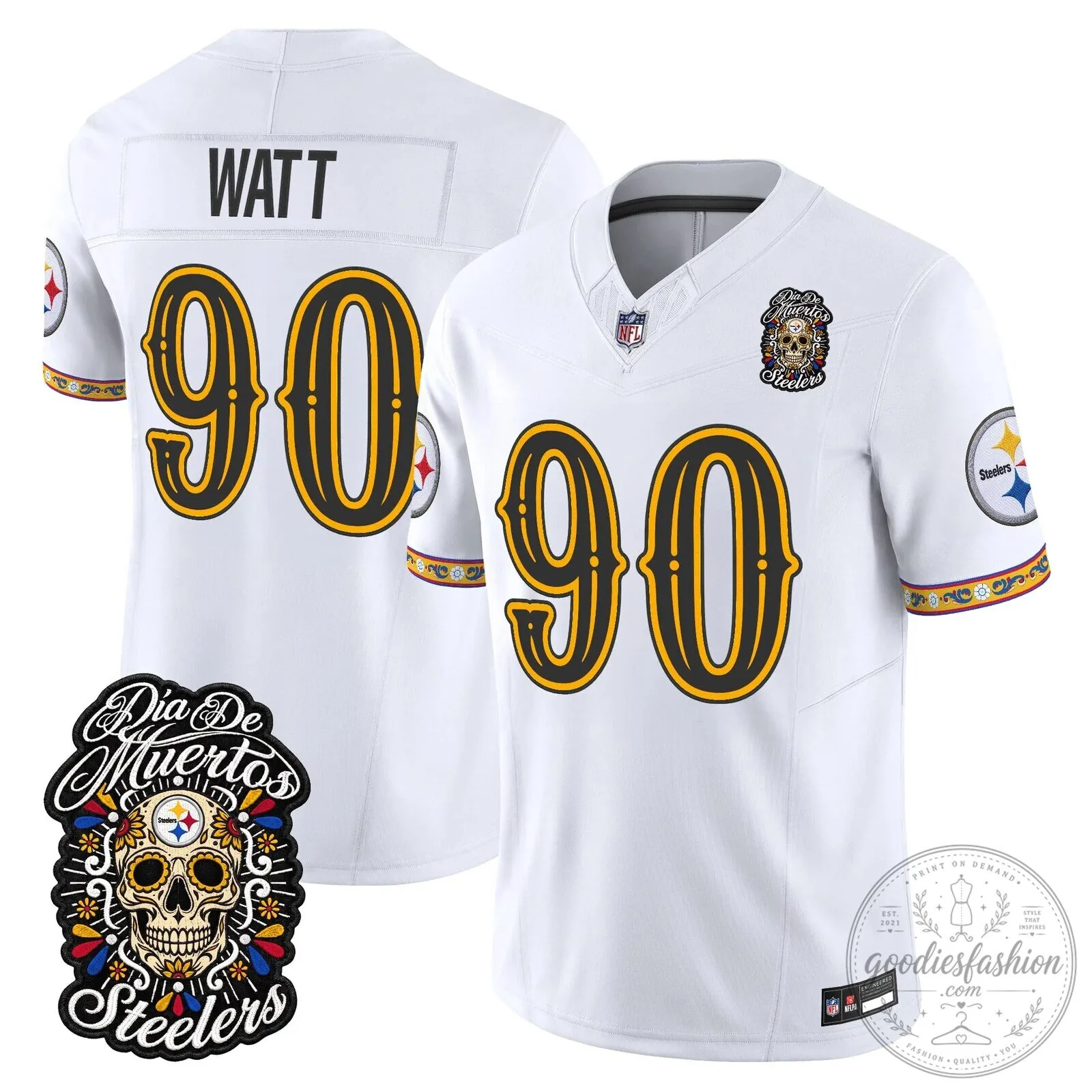 Pittsburgh Steelers Día de los Muertos Rodgers Number 8 Football Jersey 69 Pittsburgh Steelers Día de los Muertos Rodgers Number 8 Football Jersey