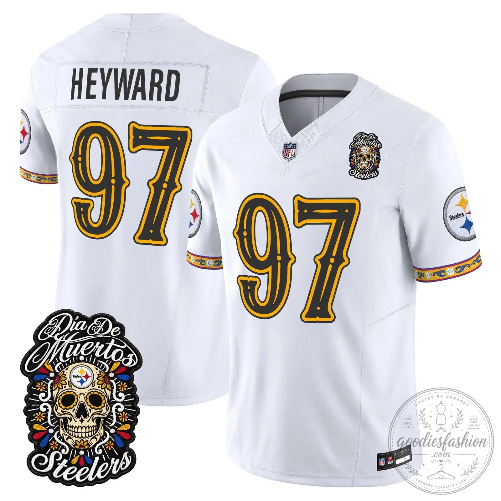 Pittsburgh Steelers Día de los Muertos Rodgers Number 8 Football Jersey 70 Pittsburgh Steelers Día de los Muertos Rodgers Number 8 Football Jersey