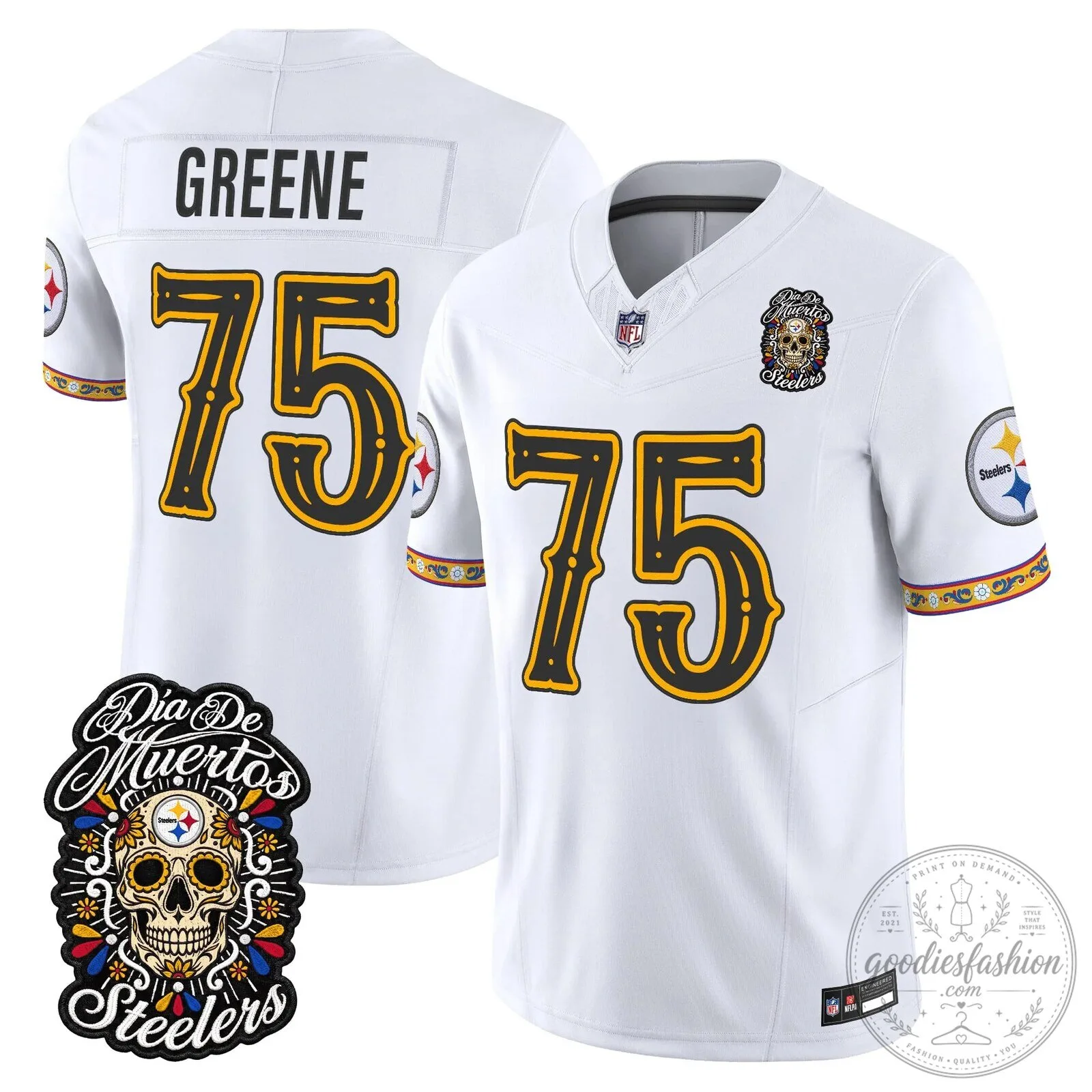 Pittsburgh Steelers Día de los Muertos Rodgers Number 8 Football Jersey 72 Pittsburgh Steelers Día de los Muertos Rodgers Number 8 Football Jersey