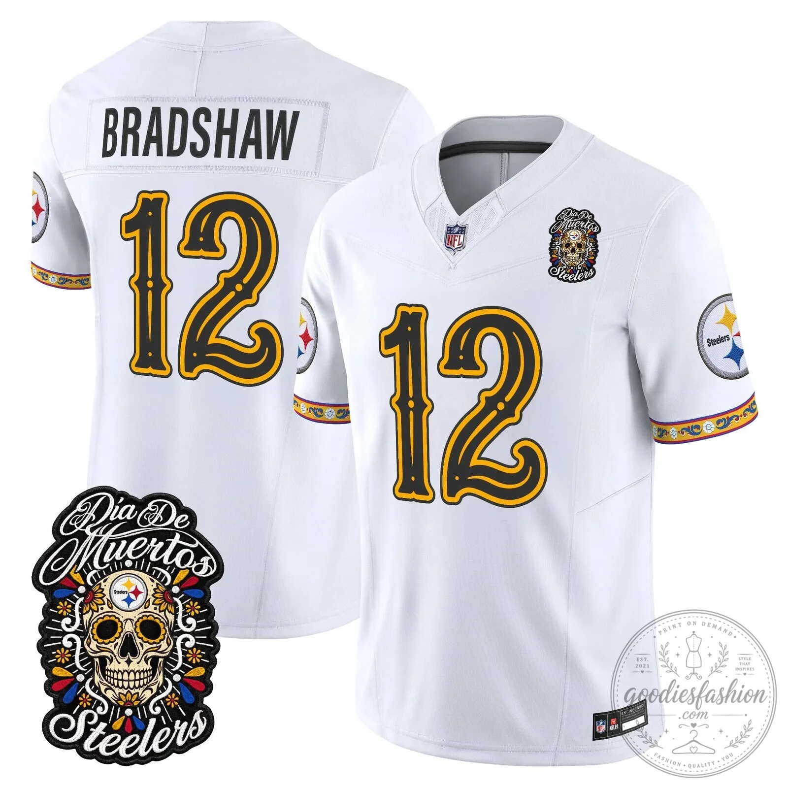 Pittsburgh Steelers Día de los Muertos Rodgers Number 8 Football Jersey 73 Pittsburgh Steelers Día de los Muertos Rodgers Number 8 Football Jersey
