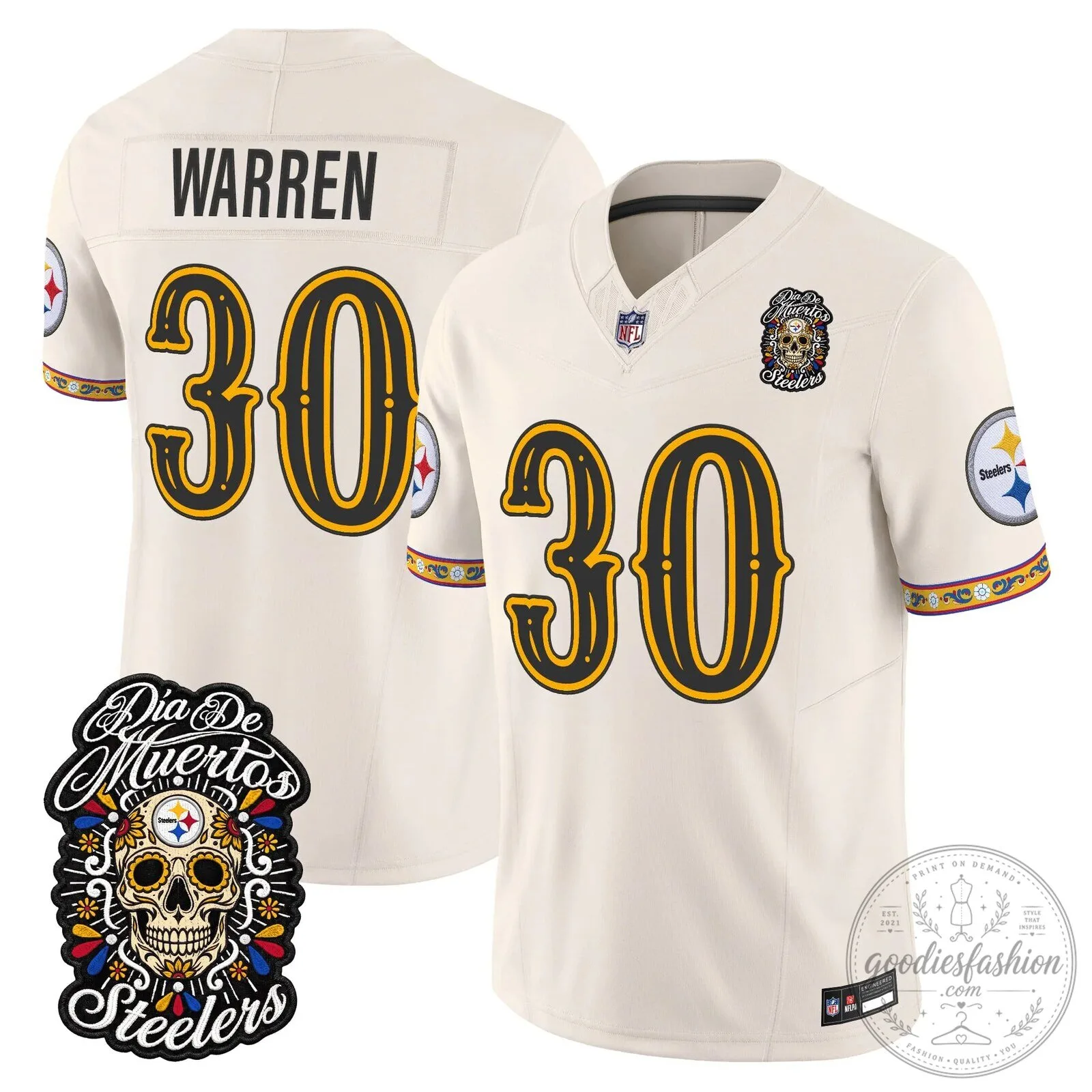 Pittsburgh Steelers Día de los Muertos Rodgers Number 8 Football Jersey 76 Pittsburgh Steelers Día de los Muertos Rodgers Number 8 Football Jersey