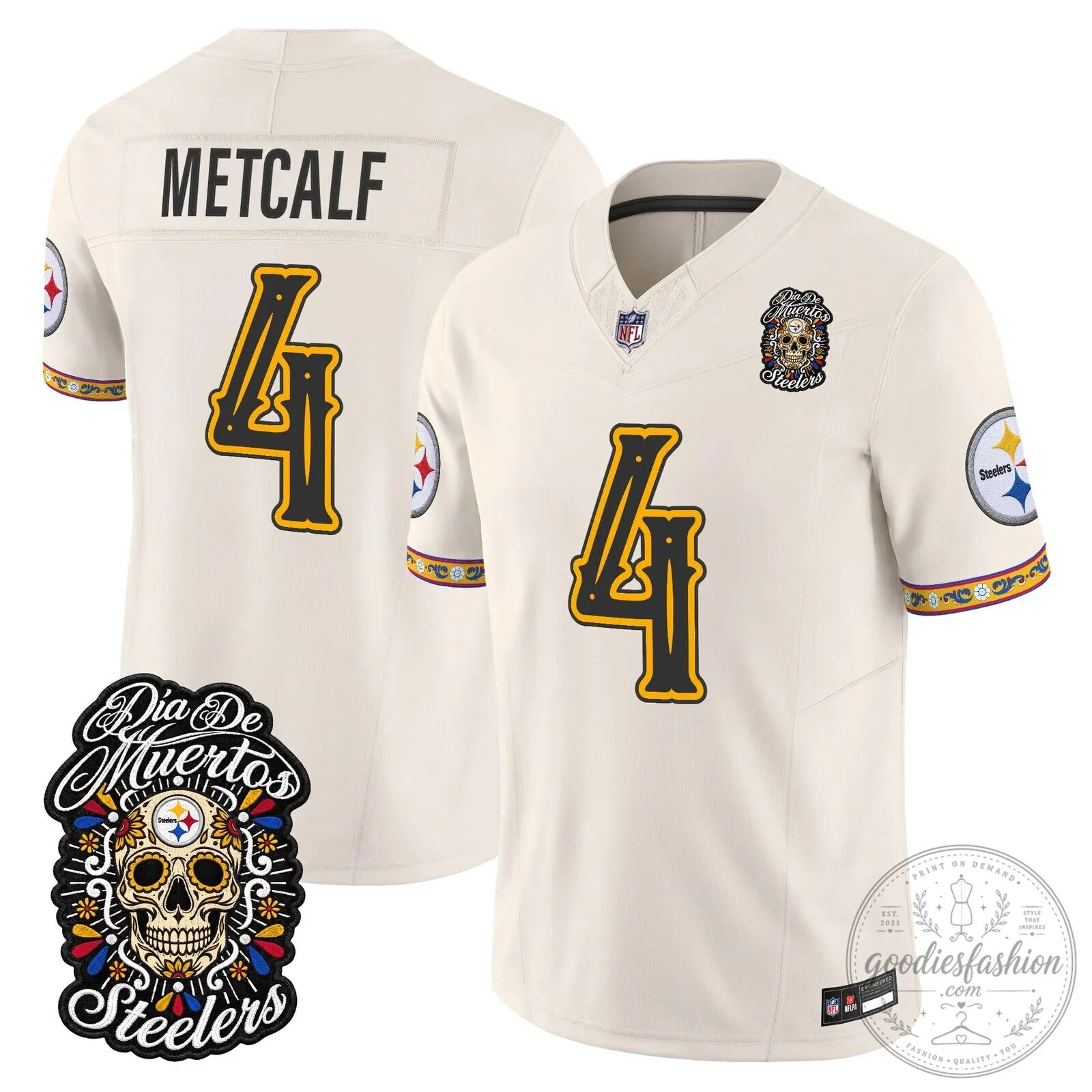 Pittsburgh Steelers Día de los Muertos Rodgers Number 8 Football Jersey 77 Pittsburgh Steelers Día de los Muertos Rodgers Number 8 Football Jersey