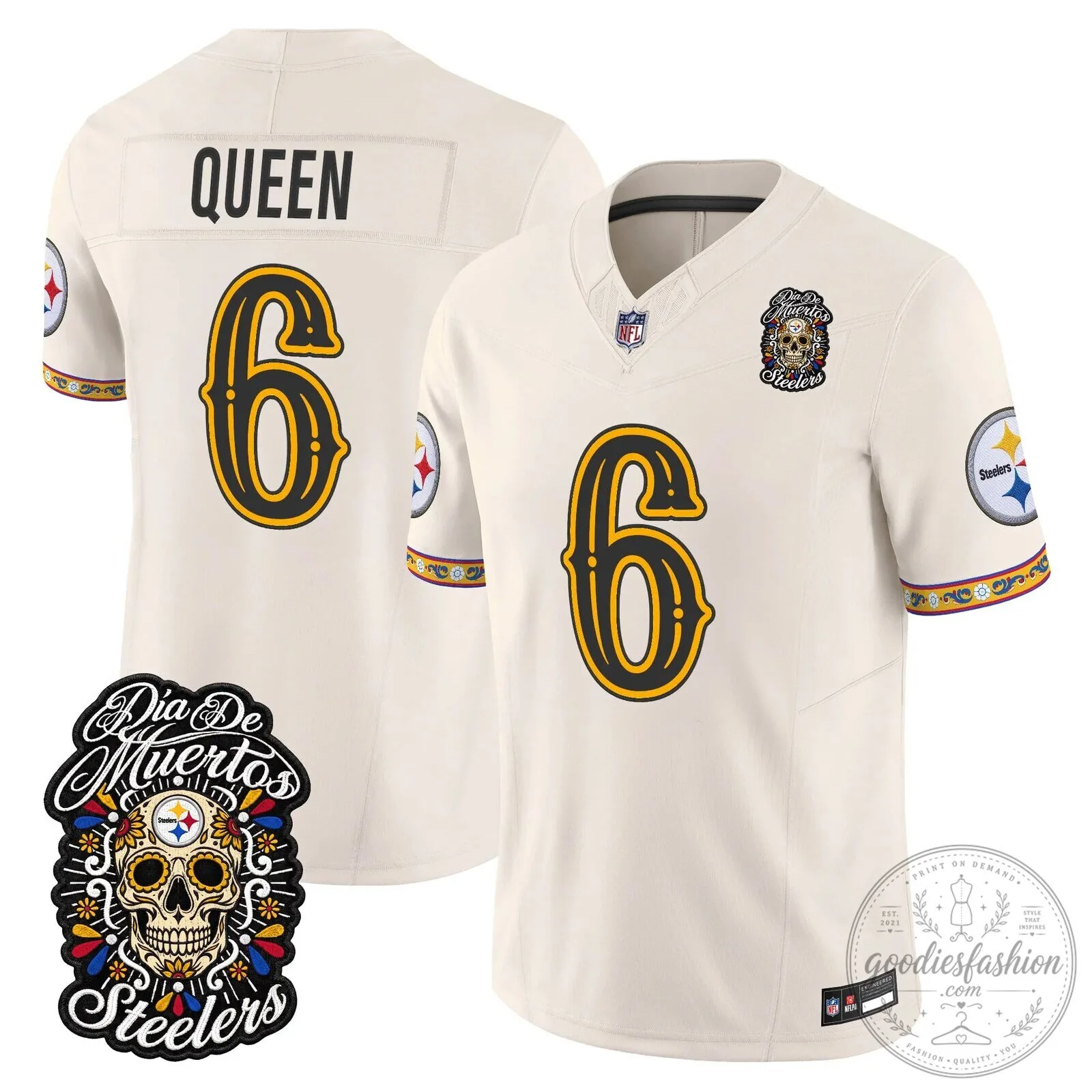 Pittsburgh Steelers Día de los Muertos Rodgers Number 8 Football Jersey 78 Pittsburgh Steelers Día de los Muertos Rodgers Number 8 Football Jersey