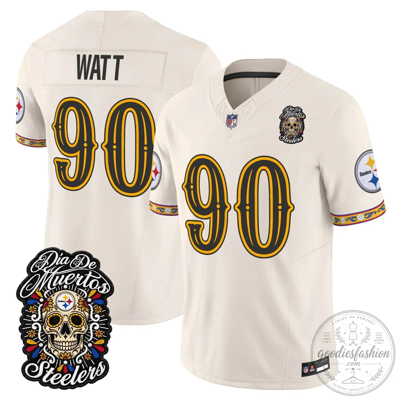 Pittsburgh Steelers Día de los Muertos Rodgers Number 8 Football Jersey 79 Pittsburgh Steelers Día de los Muertos Rodgers Number 8 Football Jersey