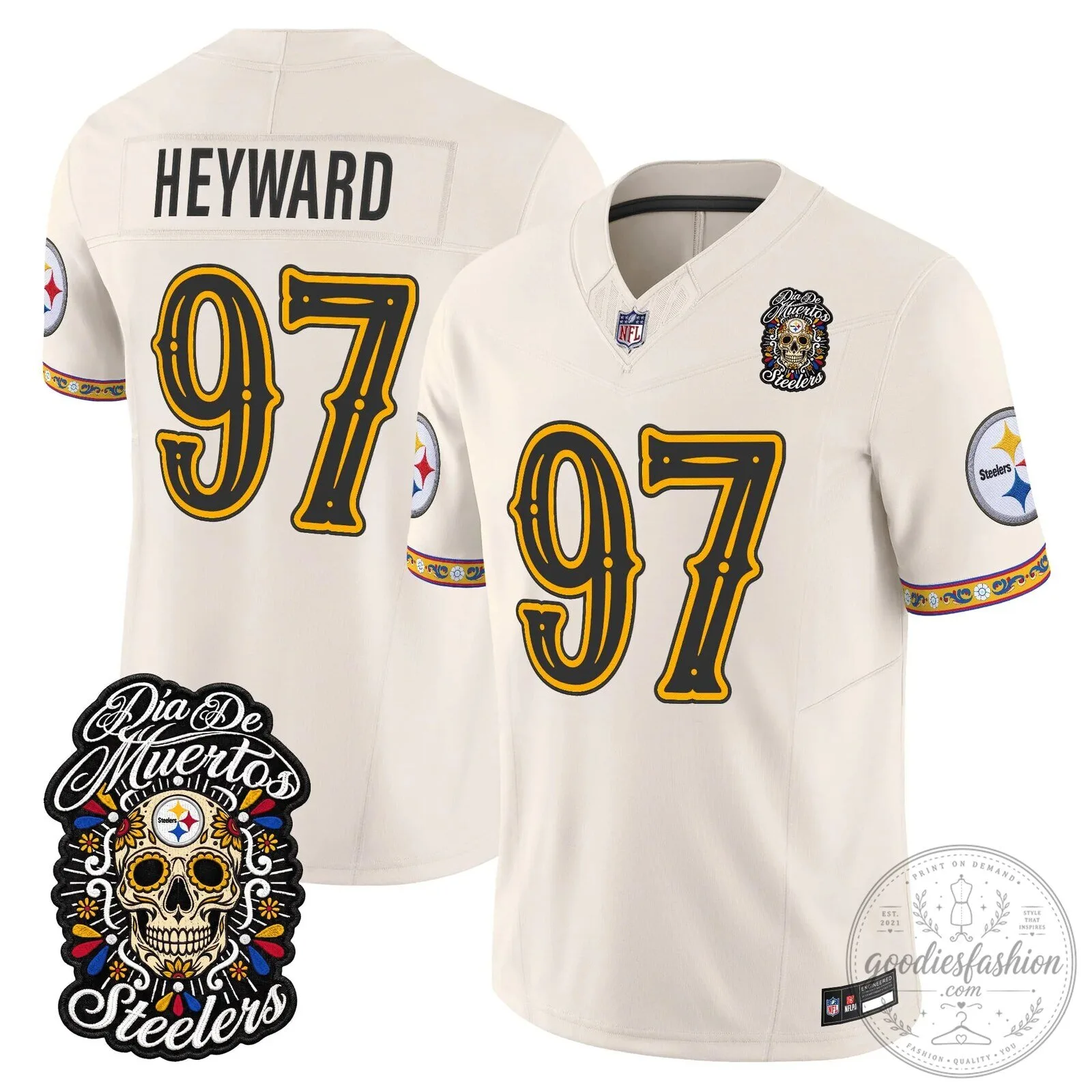 Pittsburgh Steelers Día de los Muertos Rodgers Number 8 Football Jersey 80 Pittsburgh Steelers Día de los Muertos Rodgers Number 8 Football Jersey