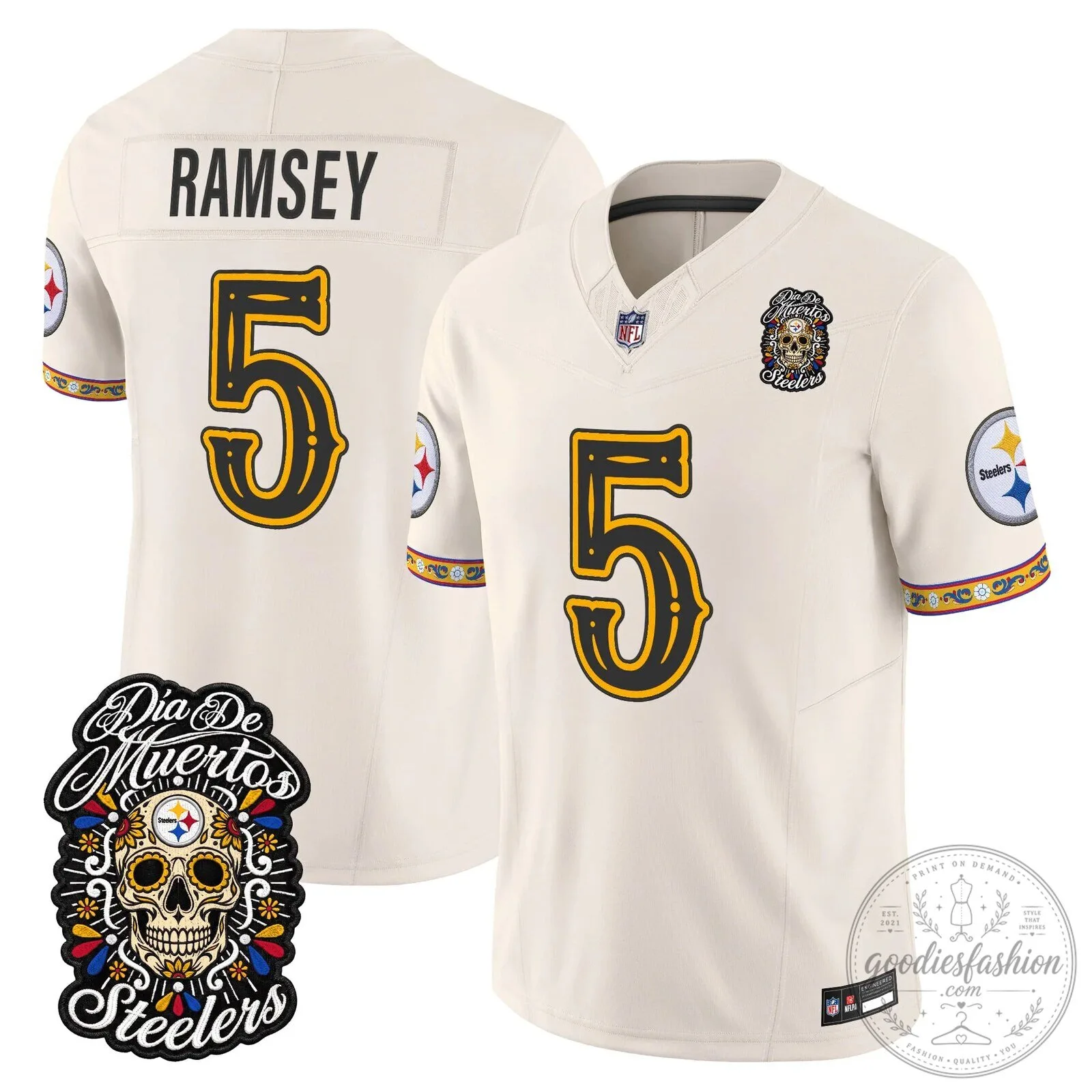 Pittsburgh Steelers Día de los Muertos Rodgers Number 8 Football Jersey 81 Pittsburgh Steelers Día de los Muertos Rodgers Number 8 Football Jersey