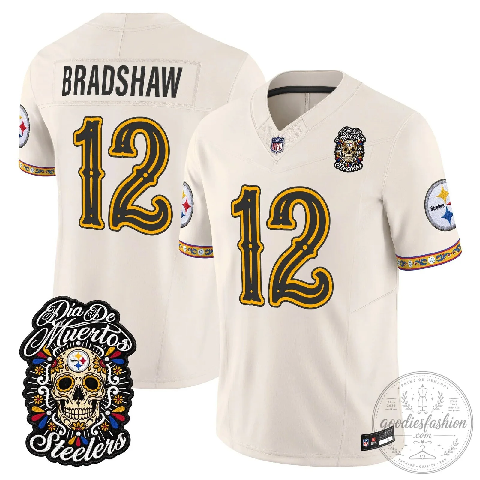Pittsburgh Steelers Día de los Muertos Rodgers Number 8 Football Jersey 83 Pittsburgh Steelers Día de los Muertos Rodgers Number 8 Football Jersey