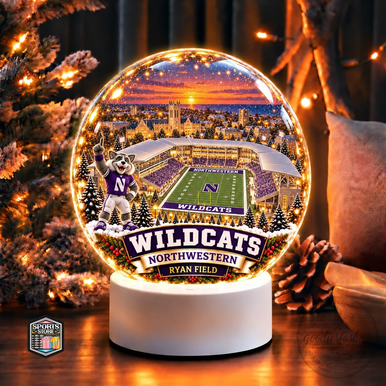 Northwestern Wildcats Football Ryan Field Snow Globe Christmas Ornament