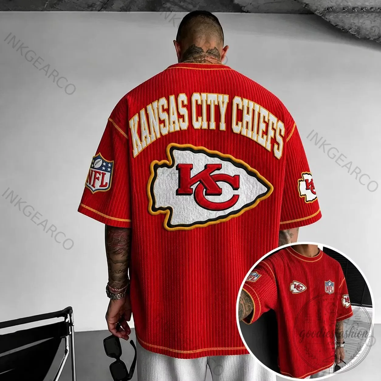 Kansas City Chiefs NFL Football Team Red Corduroy Short-Sleeve T-Shirt