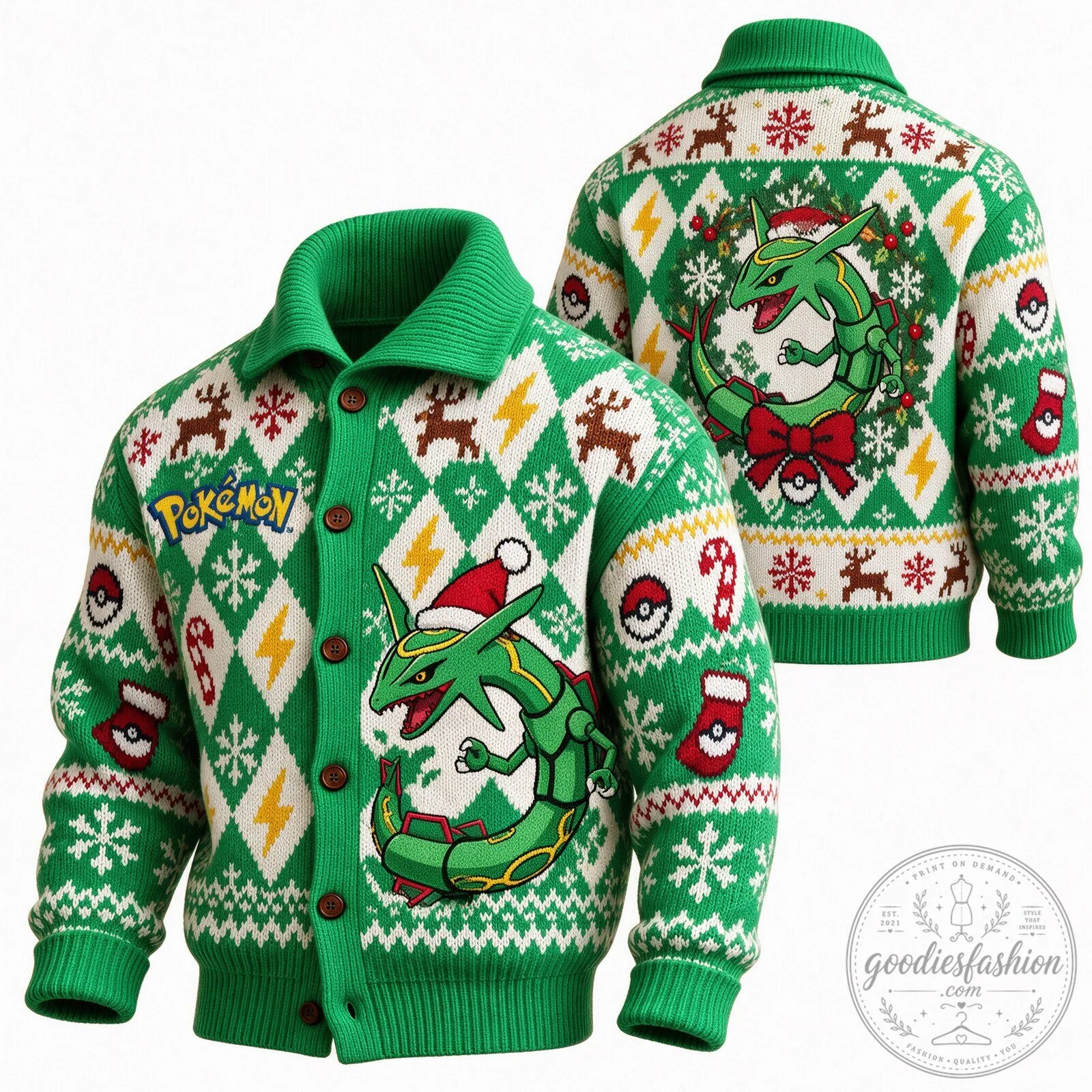 Pokemon Rayquaza Christmas Holiday Knitted Cardigan Sweater