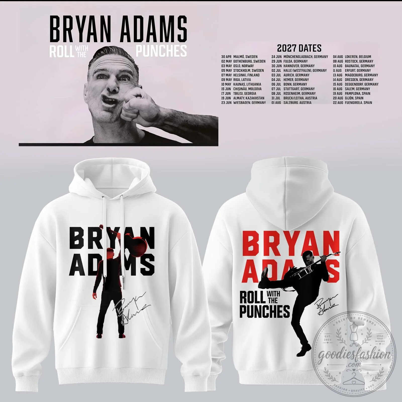 Bryan Adams Roll With The Punches Tour 2027 Concert Hoodie
