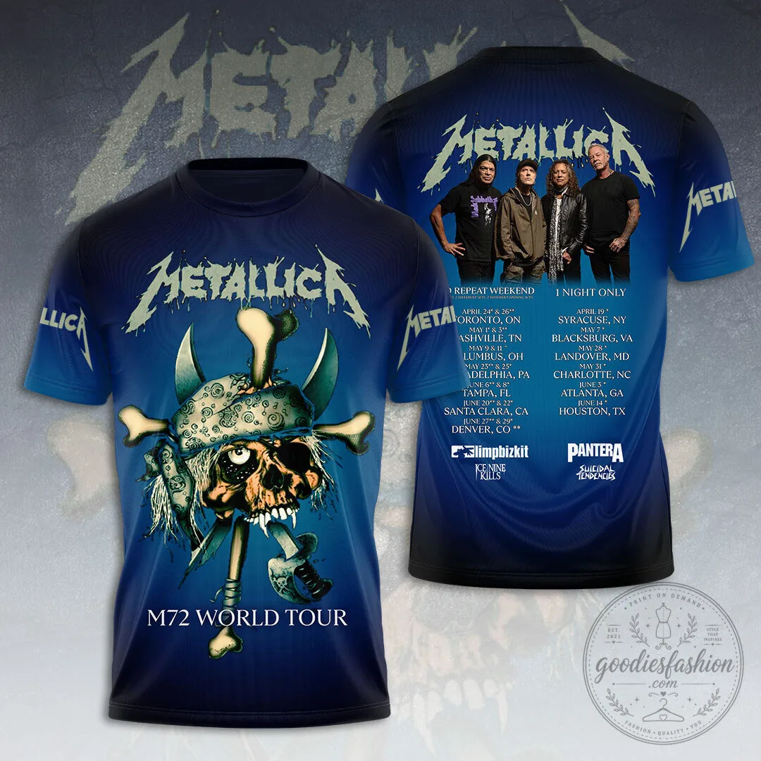 Metallica M72 World Tour Skull and Crossbones All Over Print T-Shirt