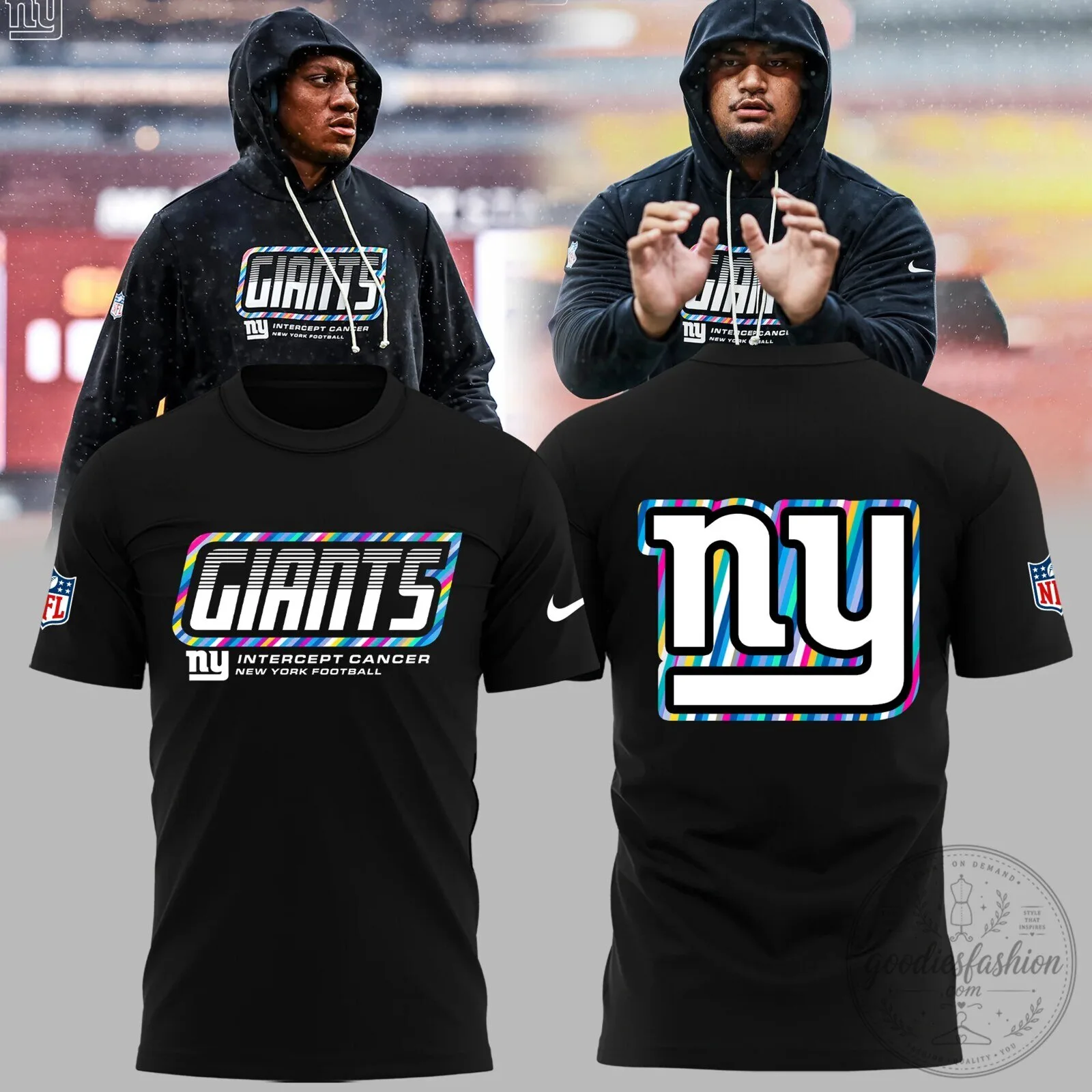 New York Giants Intercept Cancer Crucial Catch Football T-Shirt