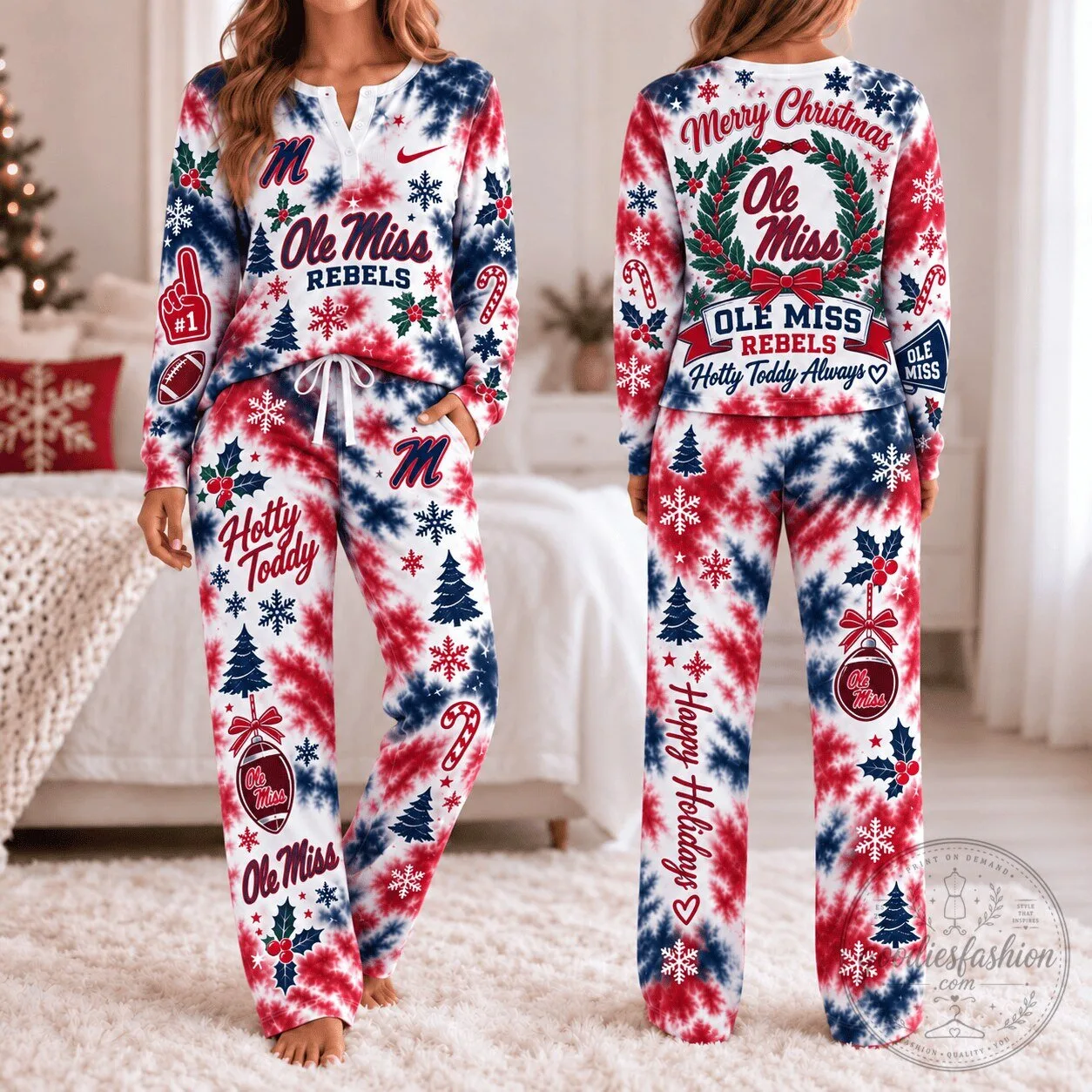Ole Miss Rebels Christmas Tie-Dye Pajamas Set