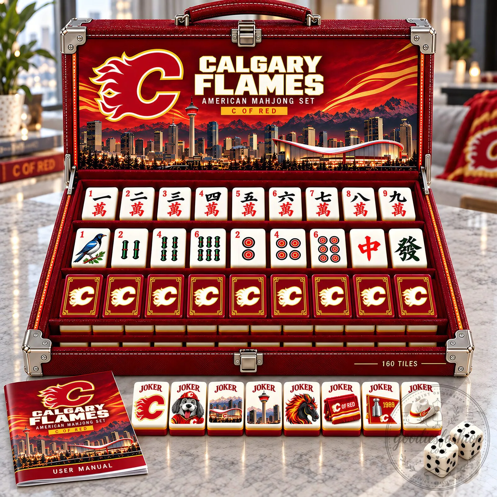 Calgary Flames American Mahjong Set with 160 Tiles and User Manual