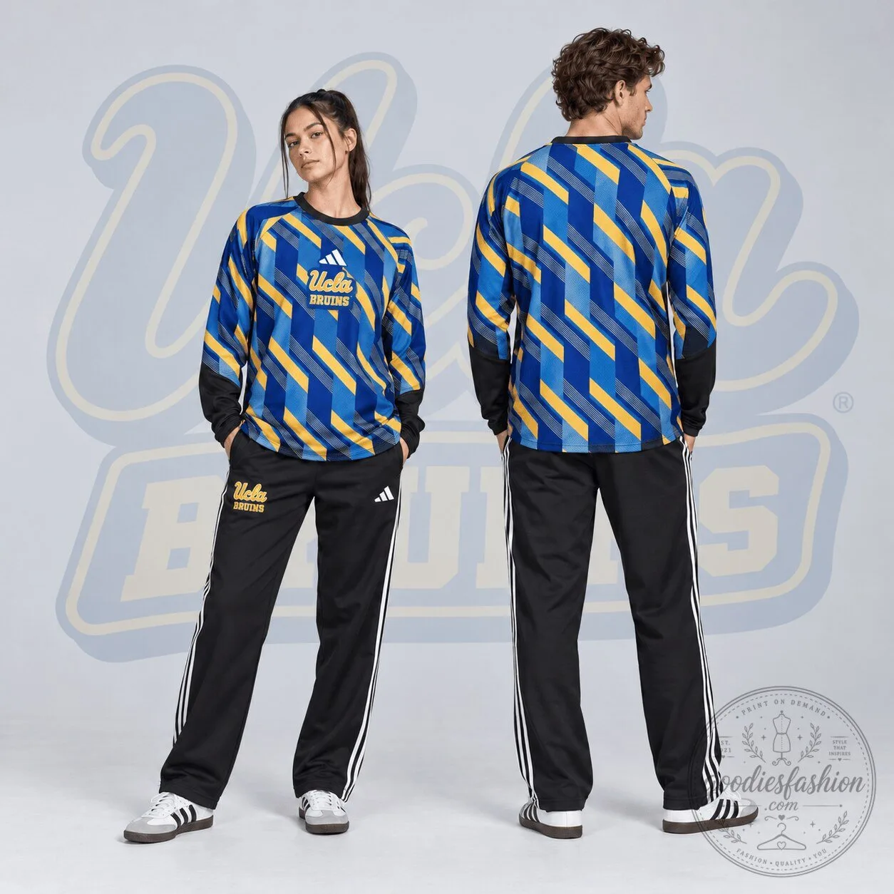UCLA Bruins Blue and Gold Diagonal Stripe Long Sleeve Performance Top