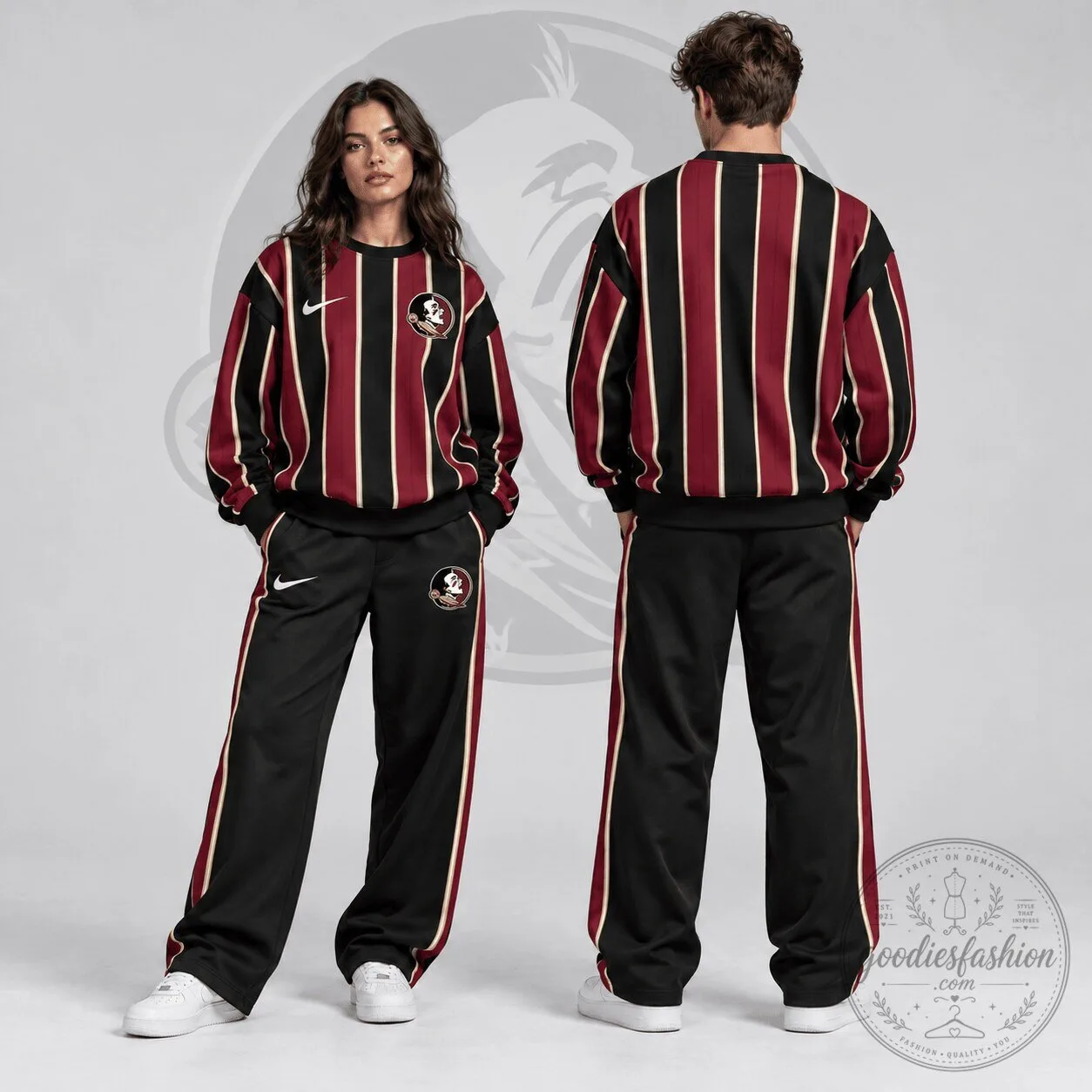 Florida State Seminoles Vertical Stripe Crewneck Sweatshirt and Wide Leg Track Pants