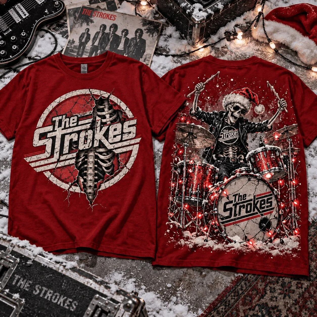 The Strokes Christmas Skeleton Drummer Graphic T-Shirt